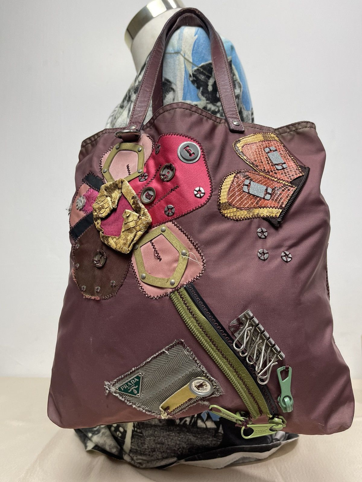 Rare Prada Tessuto nylon flora patchwork mauve color