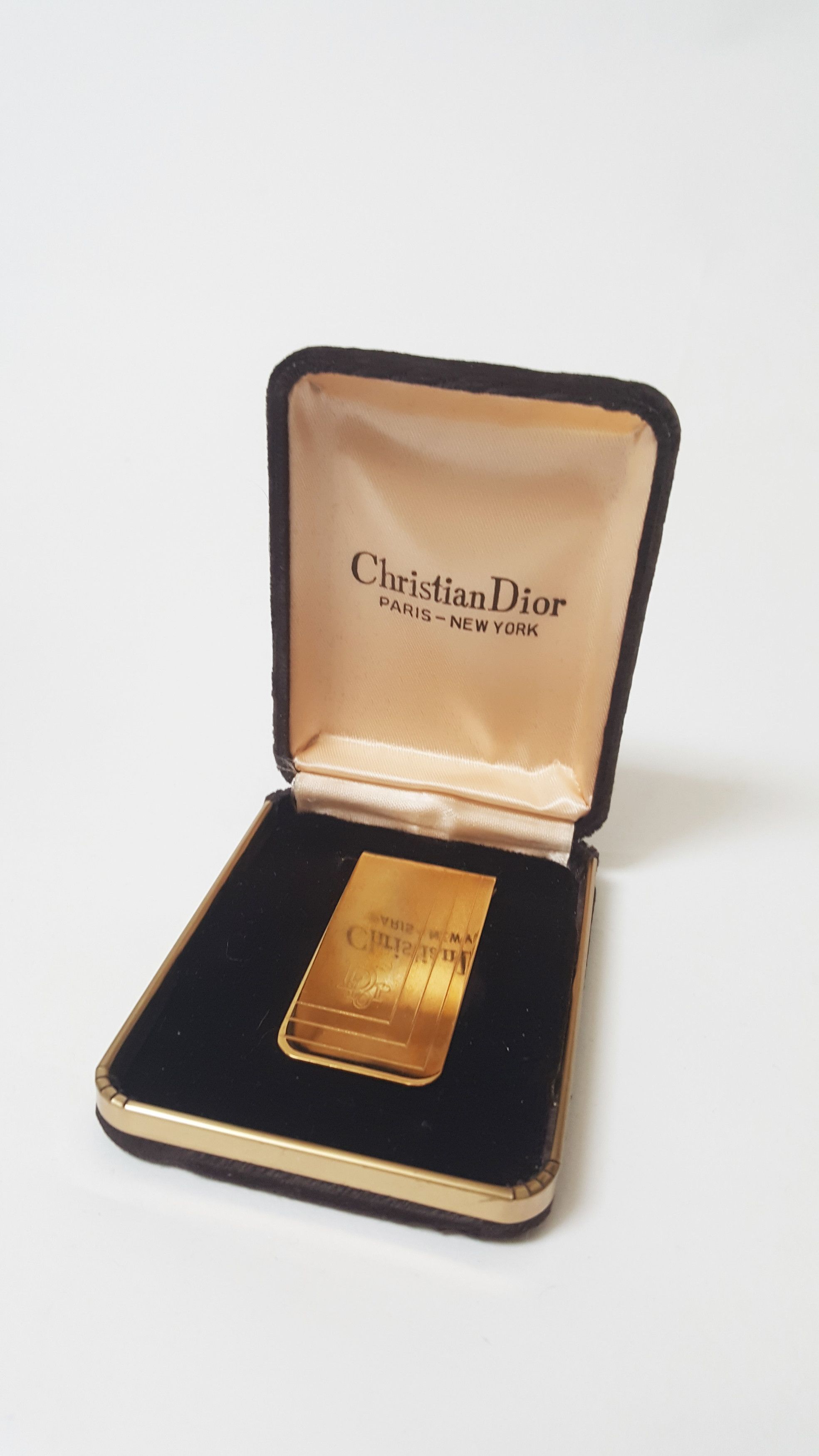 CHRISTIAN DIOR MONEY Clip Repeating Gold Tone w/ Case $125.00
