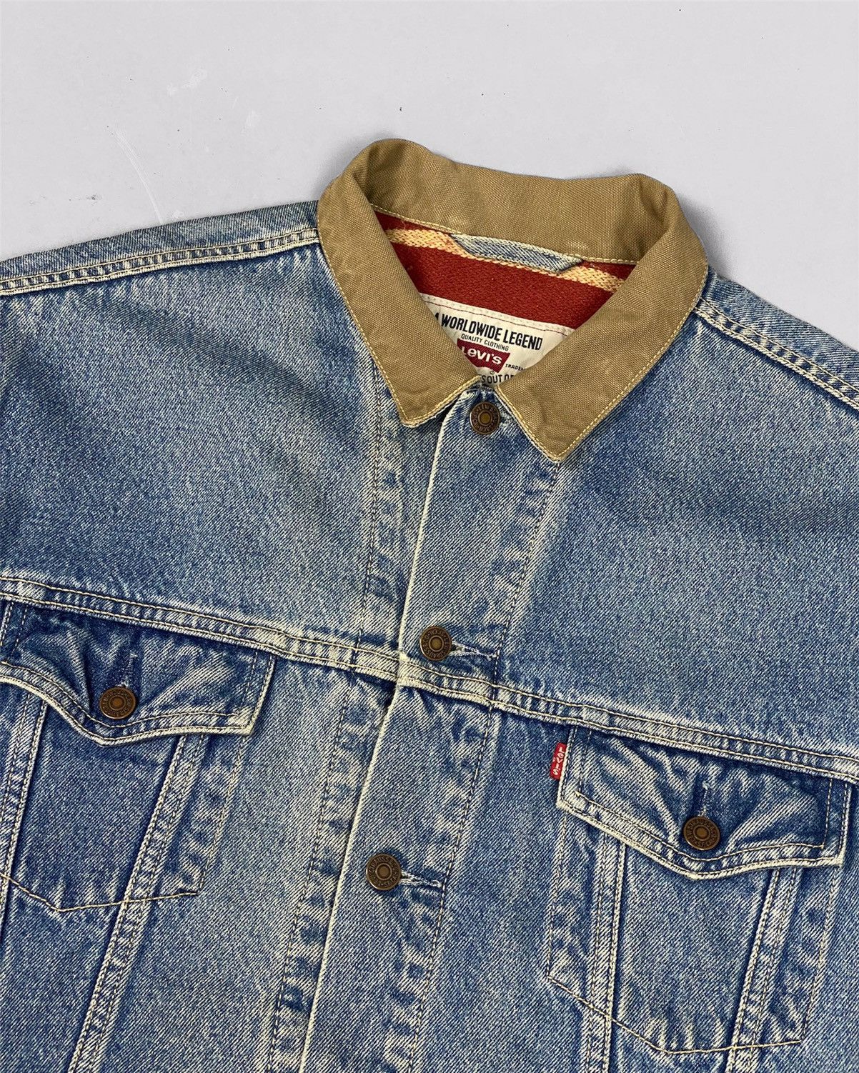 Levi's × Levi's Vintage Clothing × Vintage LEVIS VINTAGE 90S PLAID LINED TRUCKER DENIM JACKET Size US XL / EU 56 / 4 - 3 Thumbnail