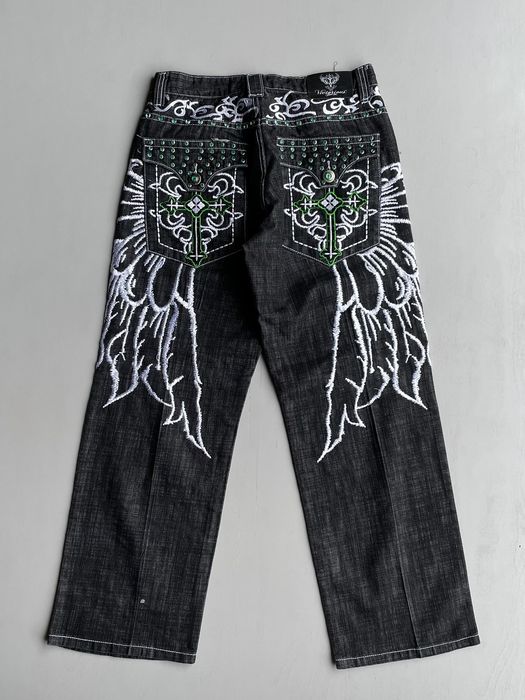 Vintage Cyber Y2K Bejeweled Fully Embroidered Angel Wing Jeans | Grailed