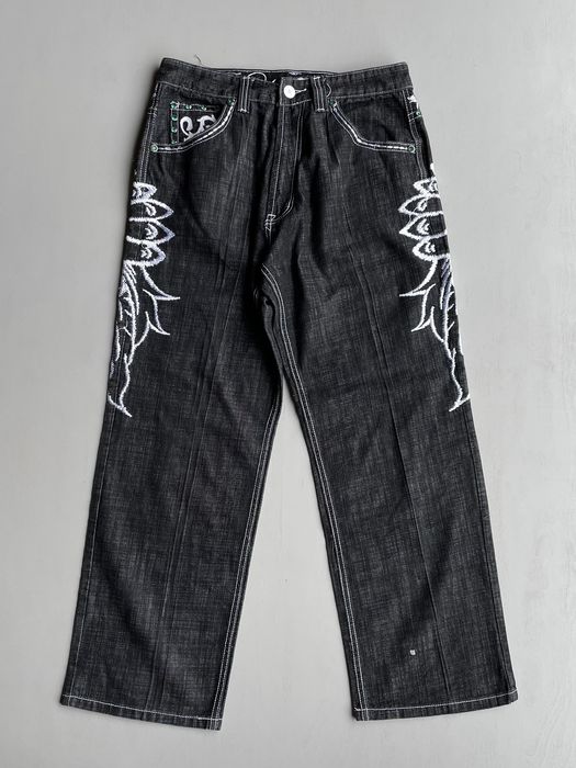 Vintage Cyber Y2K Bejeweled Fully Embroidered Angel Wing Jeans | Grailed