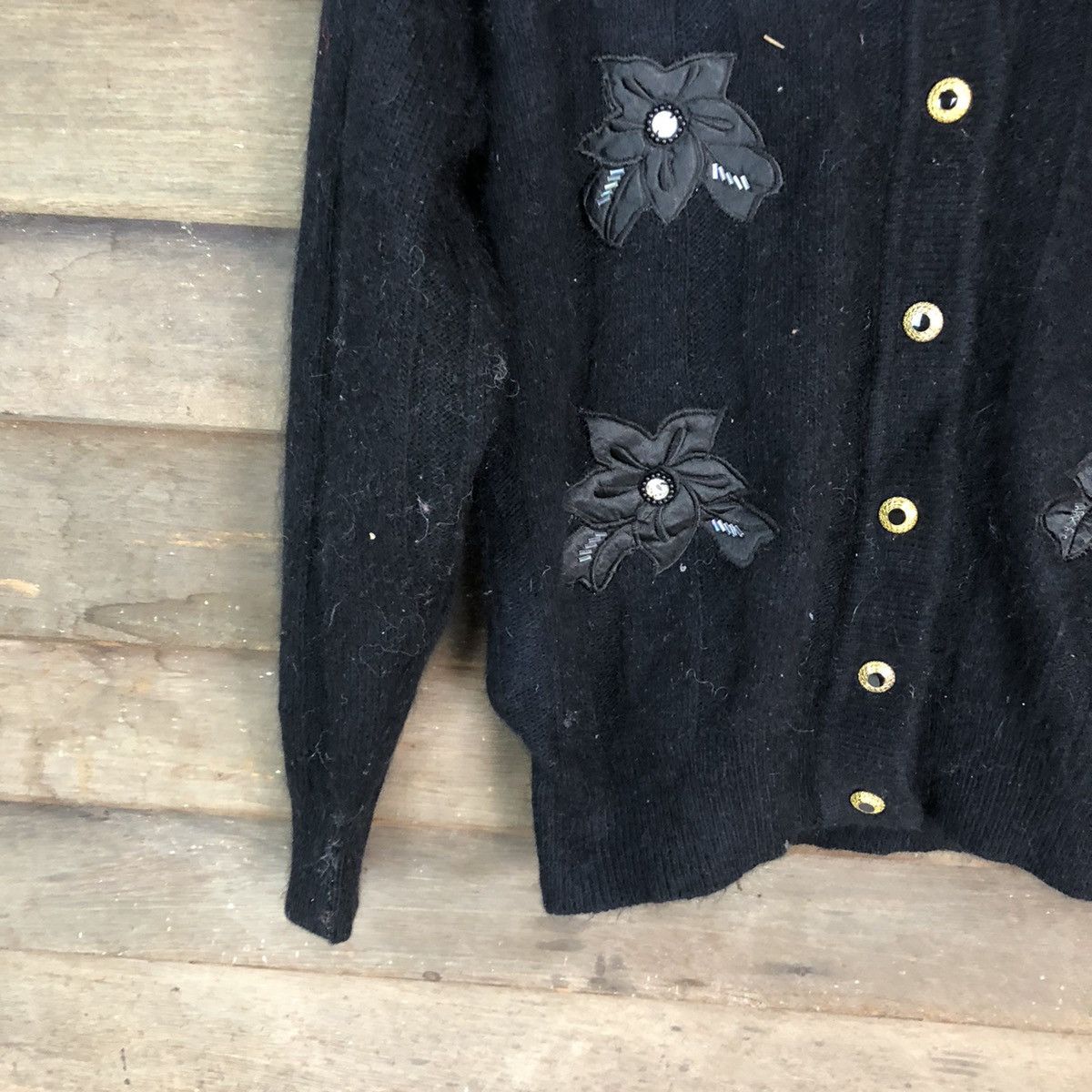 Vintage Care Can It Black Patterned Cardigans japan knitwear #6827 Size M / US 6-8 / IT 42-44 - 4 Thumbnail