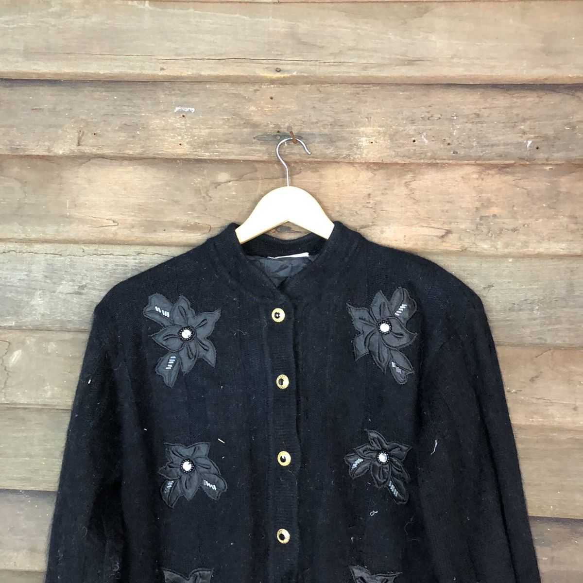 Vintage Care Can It Black Patterned Cardigans japan knitwear #6827 Size M / US 6-8 / IT 42-44 - 2 Thumbnail