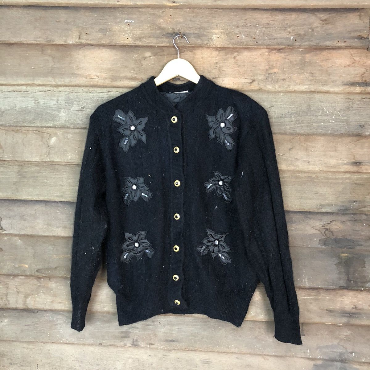 Vintage Care Can It Black Patterned Cardigans japan knitwear #6827 Size M / US 6-8 / IT 42-44 - 1 Thumbnail