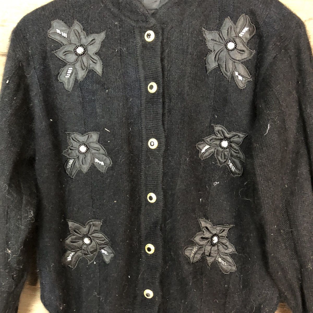 Vintage Care Can It Black Patterned Cardigans japan knitwear #6827 Size M / US 6-8 / IT 42-44 - 6 Thumbnail