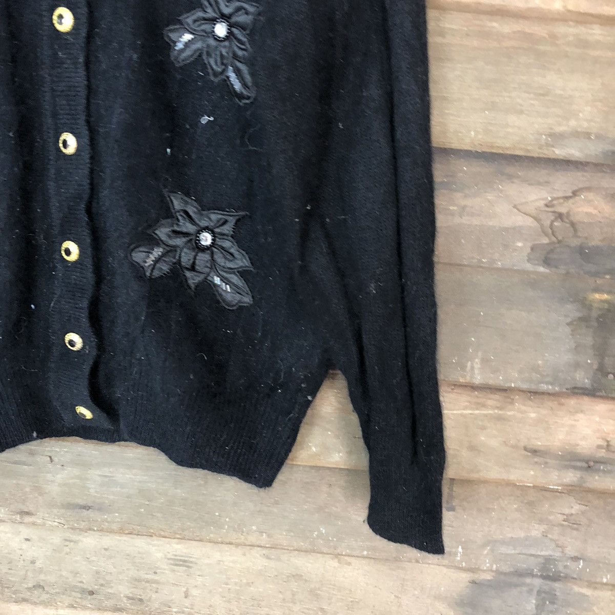 Vintage Care Can It Black Patterned Cardigans japan knitwear #6827 Size M / US 6-8 / IT 42-44 - 5 Thumbnail