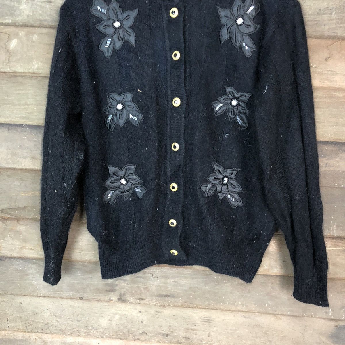 Vintage Care Can It Black Patterned Cardigans japan knitwear #6827 Size M / US 6-8 / IT 42-44 - 3 Thumbnail