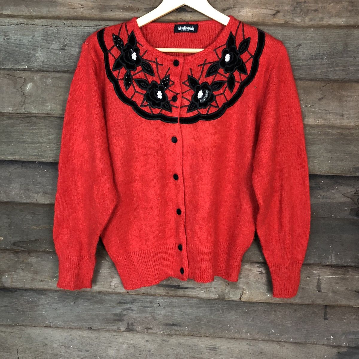 Japanese Brand Tokyo New Mode Red Patterned Cardigans #6824 Size M / US 6-8 / IT 42-44 - 3 Thumbnail