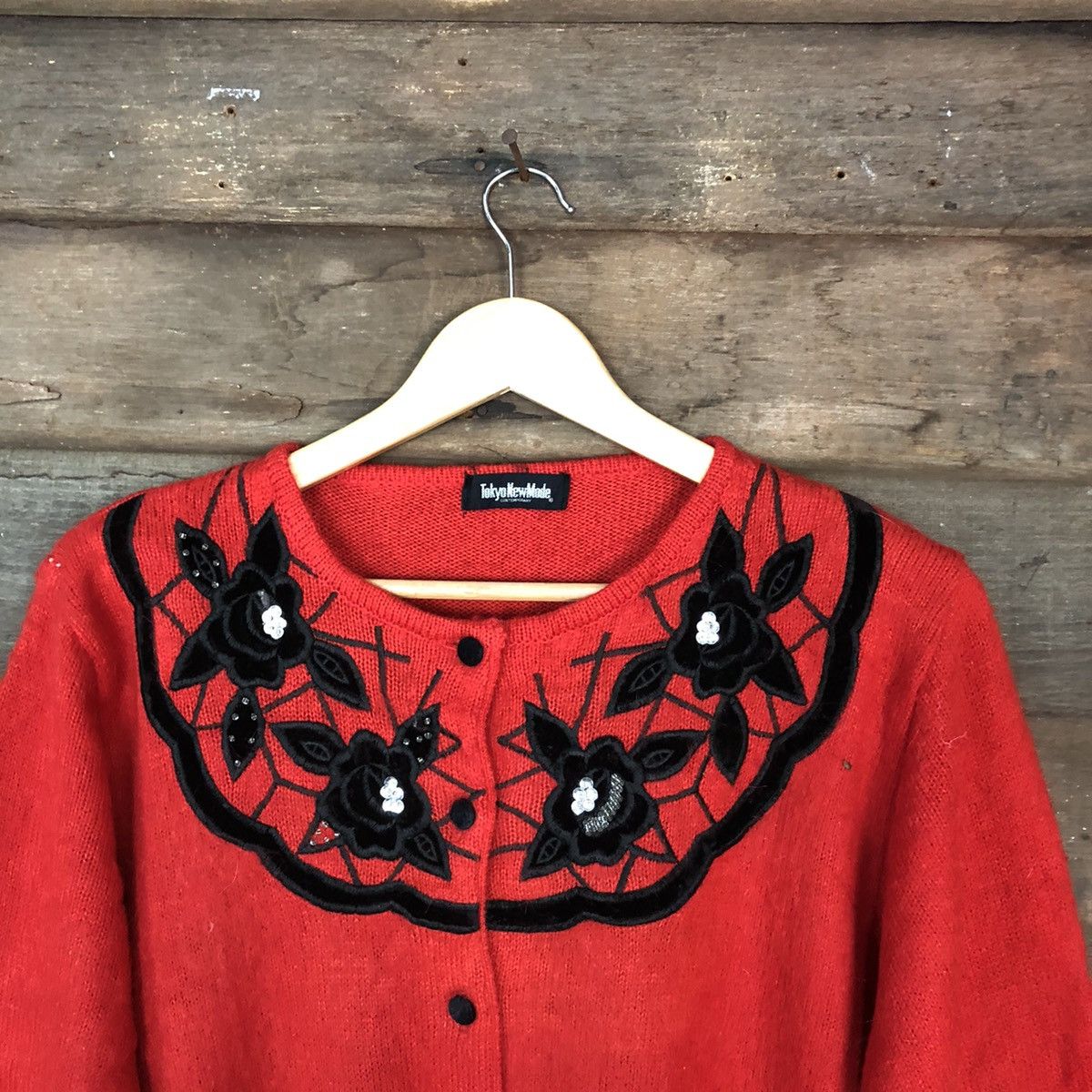 Japanese Brand Tokyo New Mode Red Patterned Cardigans #6824 Size M / US 6-8 / IT 42-44 - 6 Thumbnail