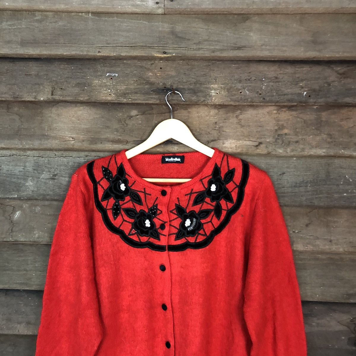 Japanese Brand Tokyo New Mode Red Patterned Cardigans #6824 Size M / US 6-8 / IT 42-44 - 2 Thumbnail