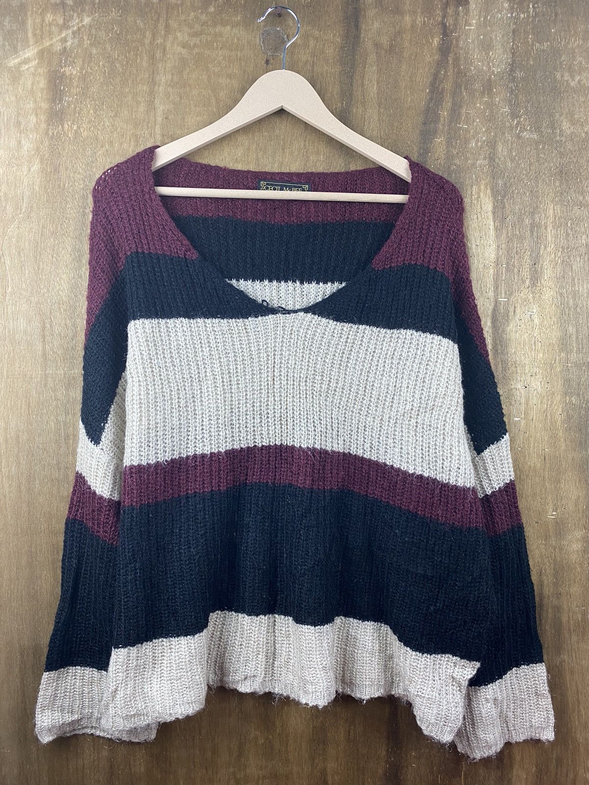 Homespun Knitwear × Japanese Brand × OVER THE STRiPES Cecil McBee stripe japan Kniwear #Z016 Size US L / EU 52-54 / 3 - 2 Thumbnail