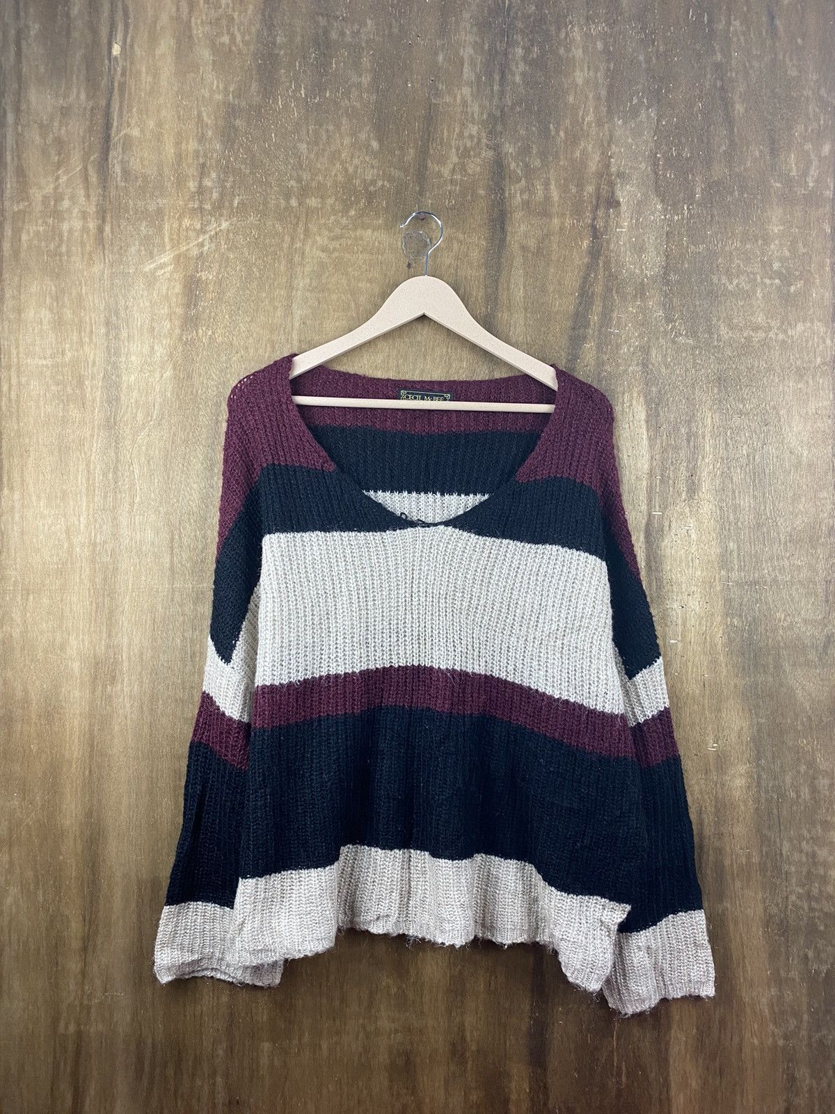 Homespun Knitwear × Japanese Brand × OVER THE STRiPES Cecil McBee stripe japan Kniwear #Z016 Size US L / EU 52-54 / 3 - 1 Thumbnail