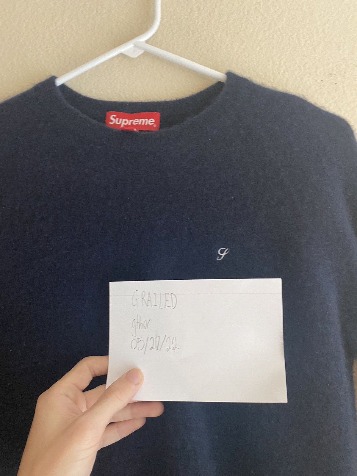 Supreme Dark Blue Supreme Cashmere Sweater w/Embroidered 