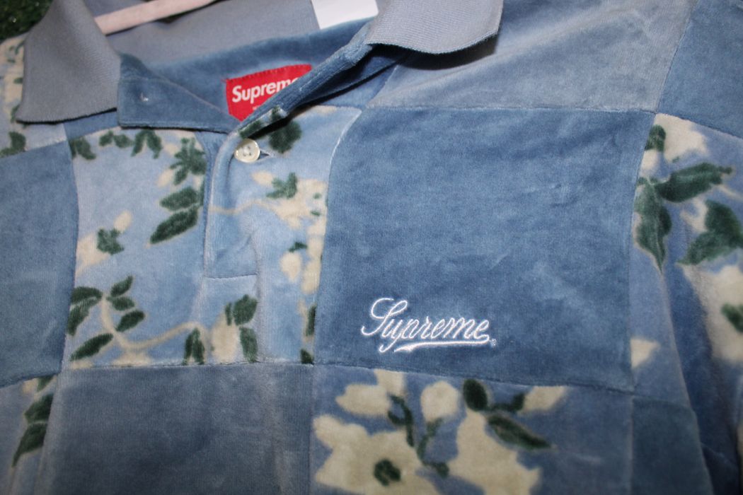 Supreme Supreme Floral Patchwork Velour L/S Polo | Grailed