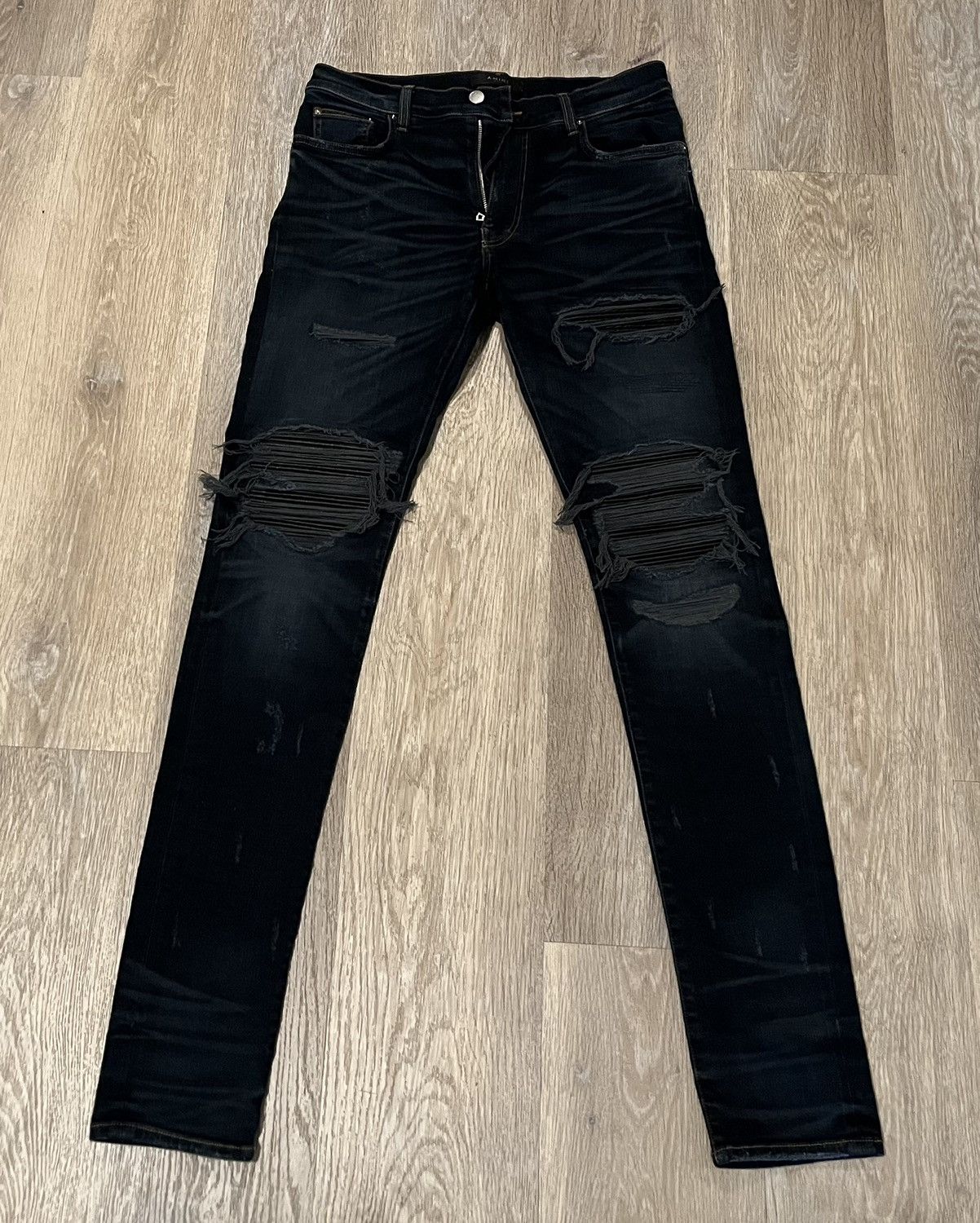 Amiri Dark Indigo MX1 Leather Jeans Size US 31 - 2 Thumbnail