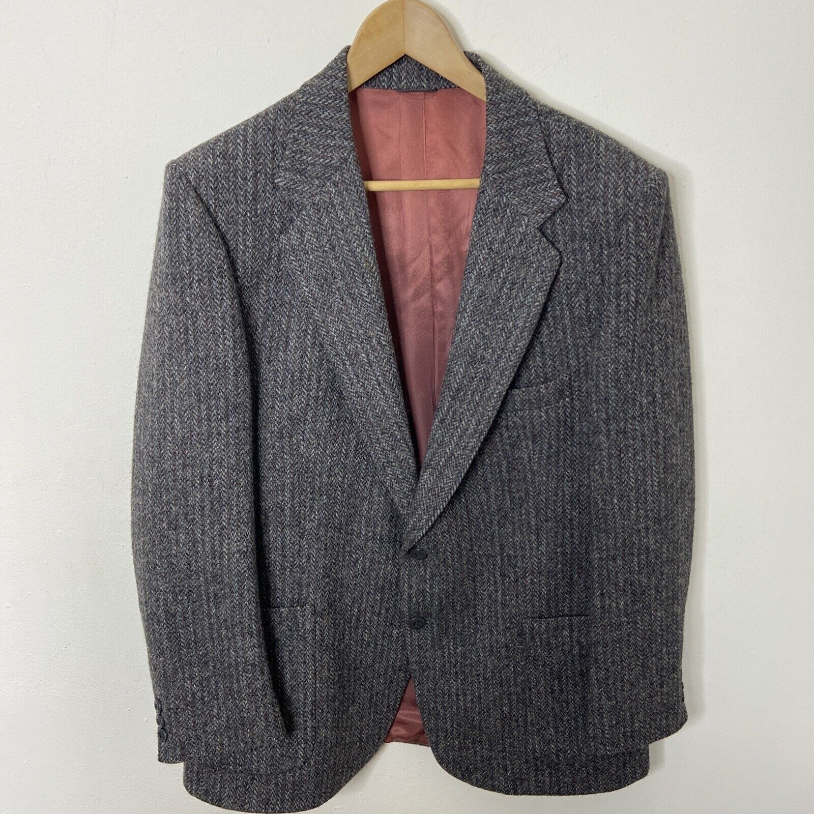 Hudsons Bay Vintage Bay Harris Tweed Wool Blazer Gray 42 Herringbone