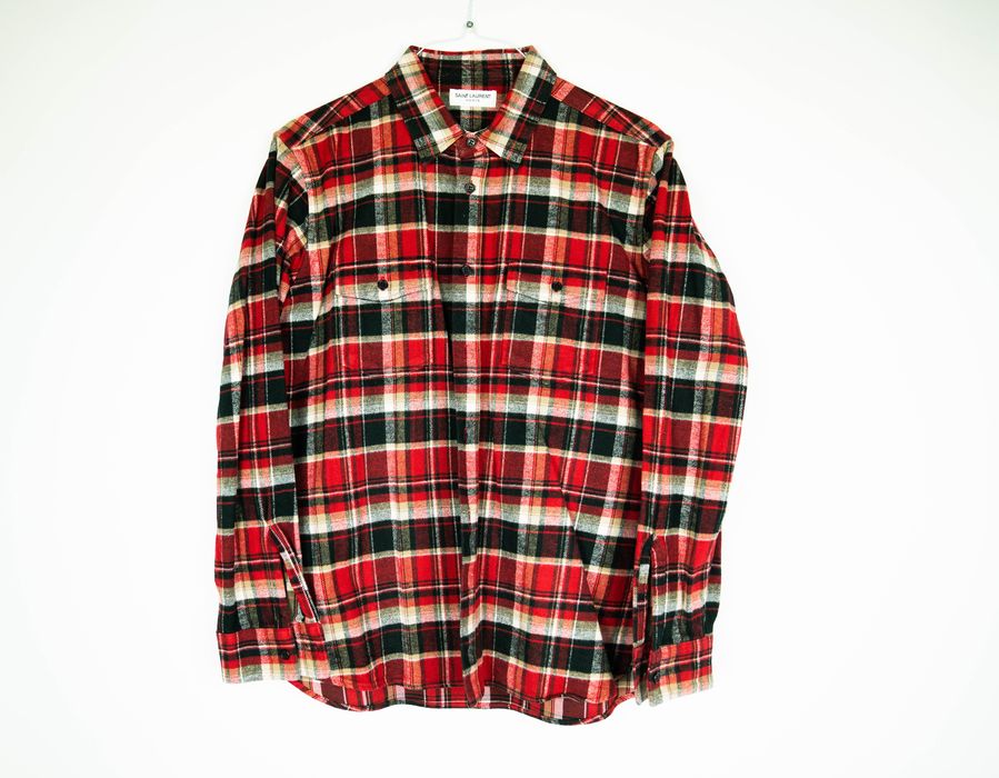 Saint Laurent Paris Heavy Flannel Shirt Plaid Western Red Medium New ...