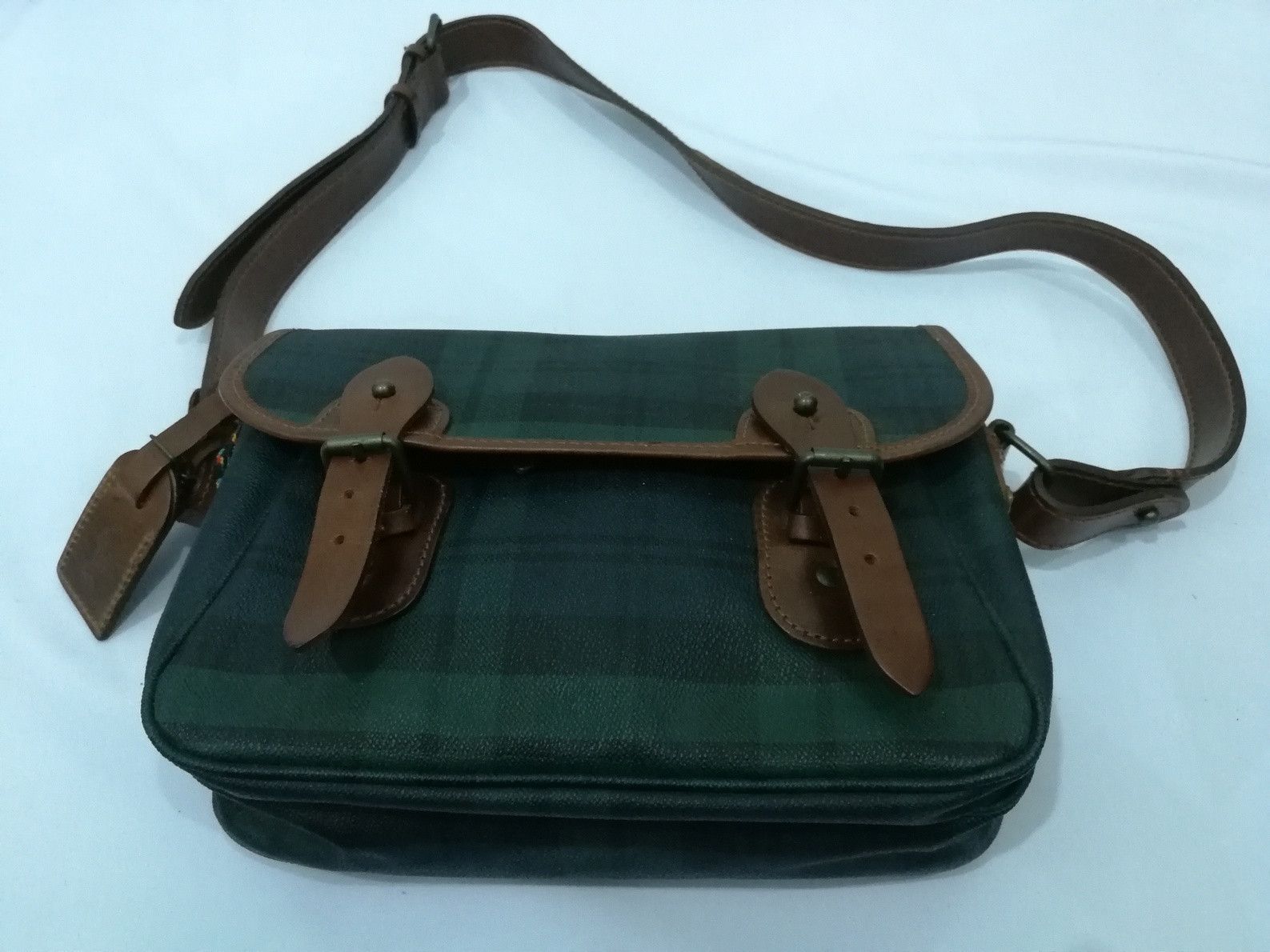 Leather POLO Ralph Lauren Vintage Plaid Leather Messenger Size ONE SIZE - 1 Thumbnail