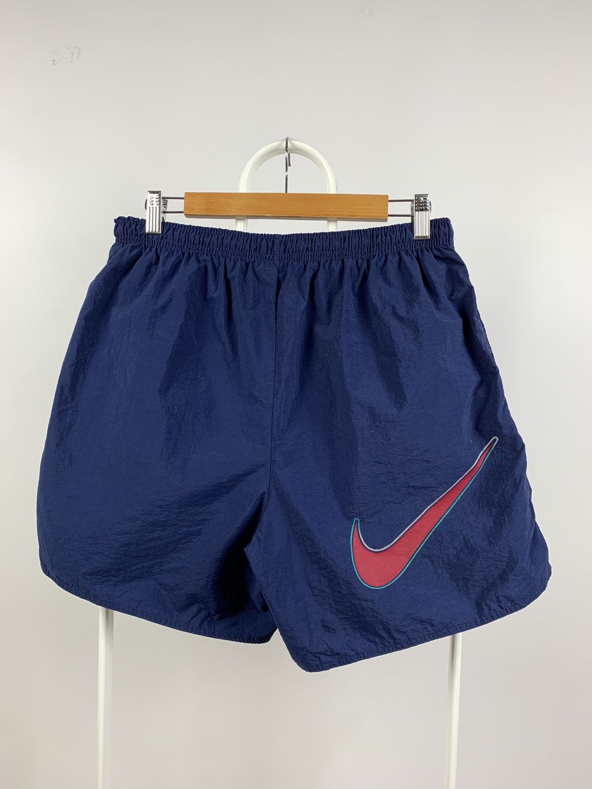 Nike 90s Vintage Nike Big Logo Swoosh Navy Blue Shorts Made in UK Size US 32 / EU 48 - 1 Thumbnail