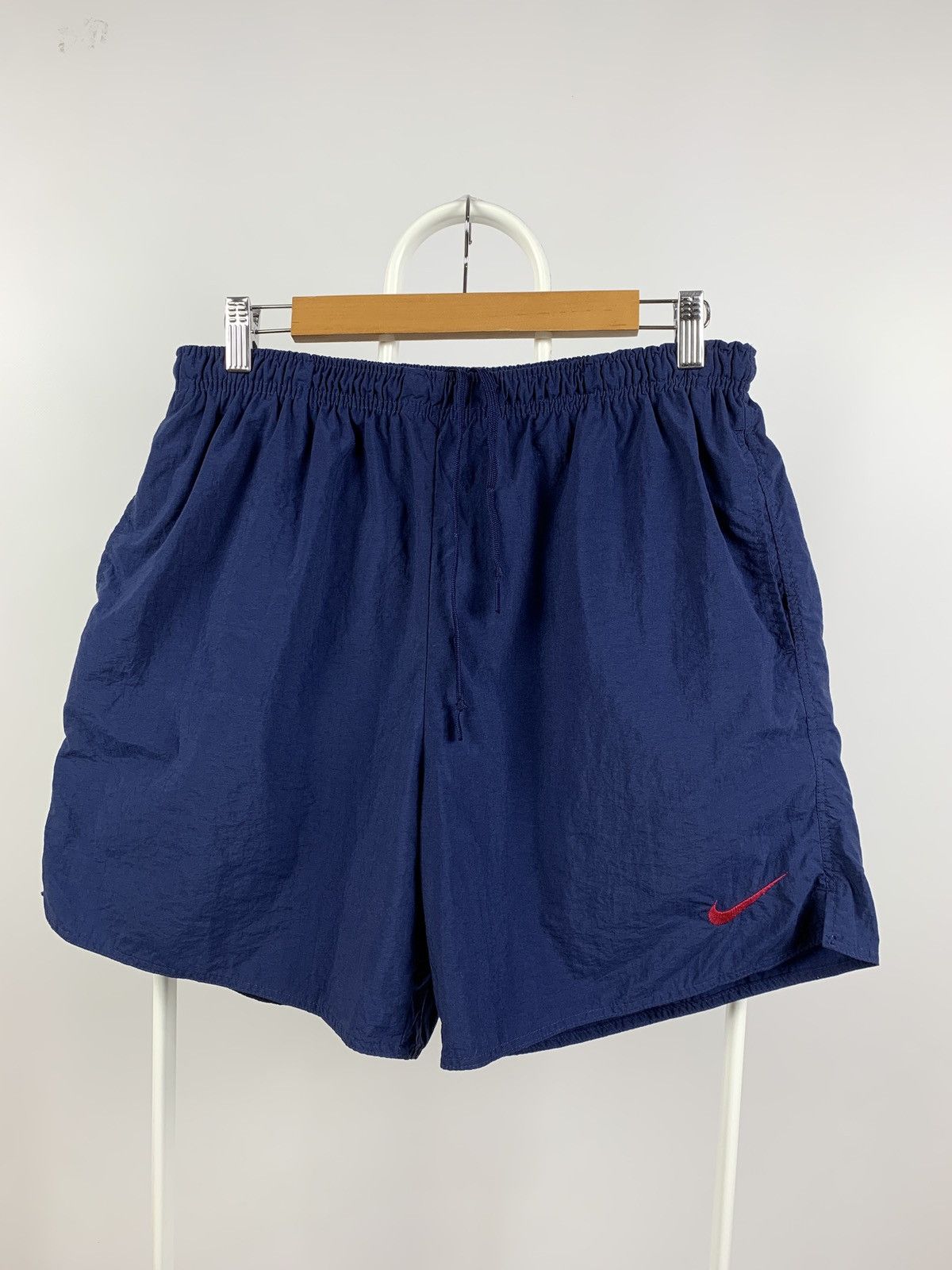 Nike 90s Vintage Nike Big Logo Swoosh Navy Blue Shorts Made in UK Size US 32 / EU 48 - 2 Thumbnail