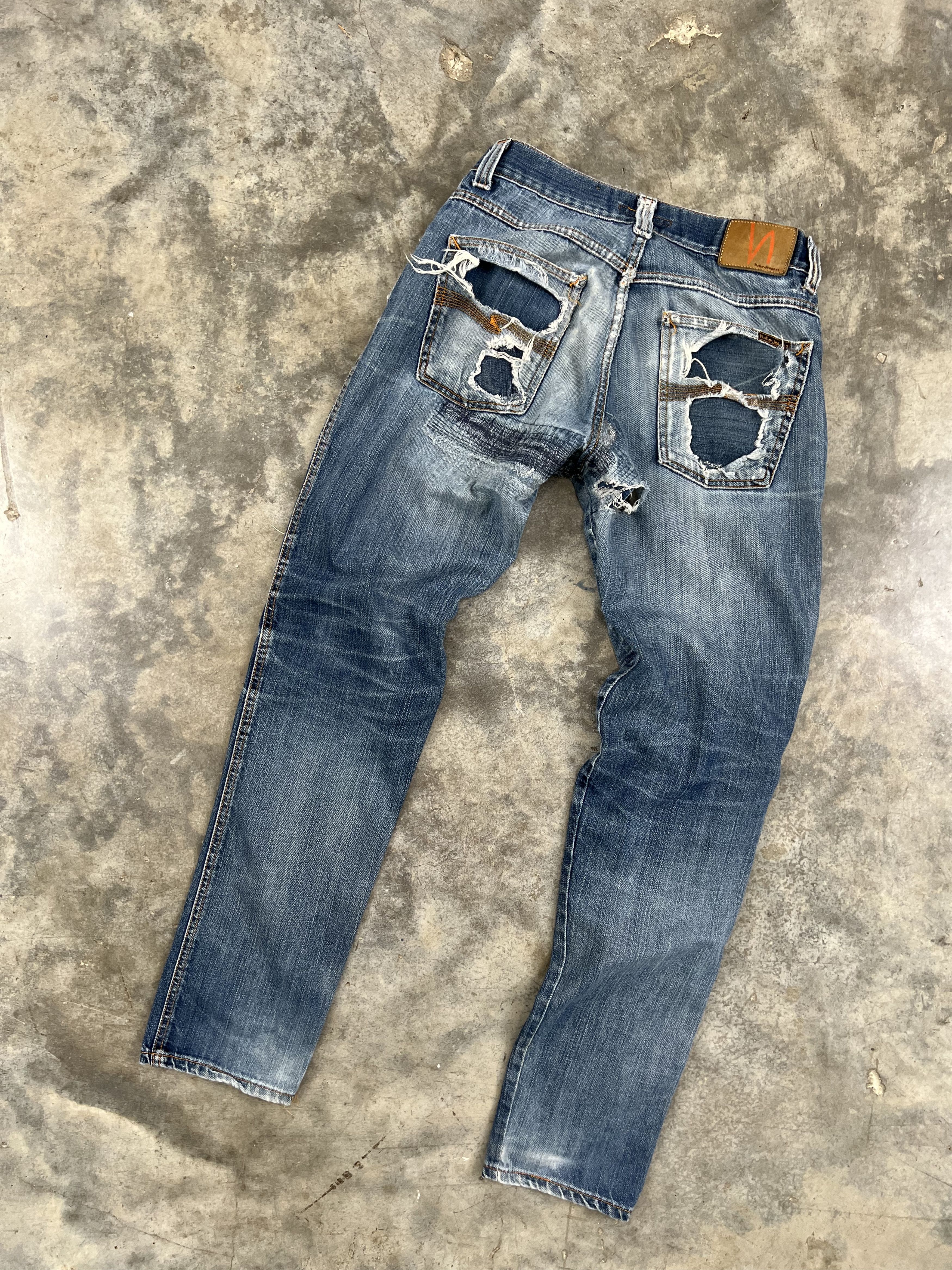 2009 Nudie Slim Jim Raw Denim Distressed + Worn Sz. 32