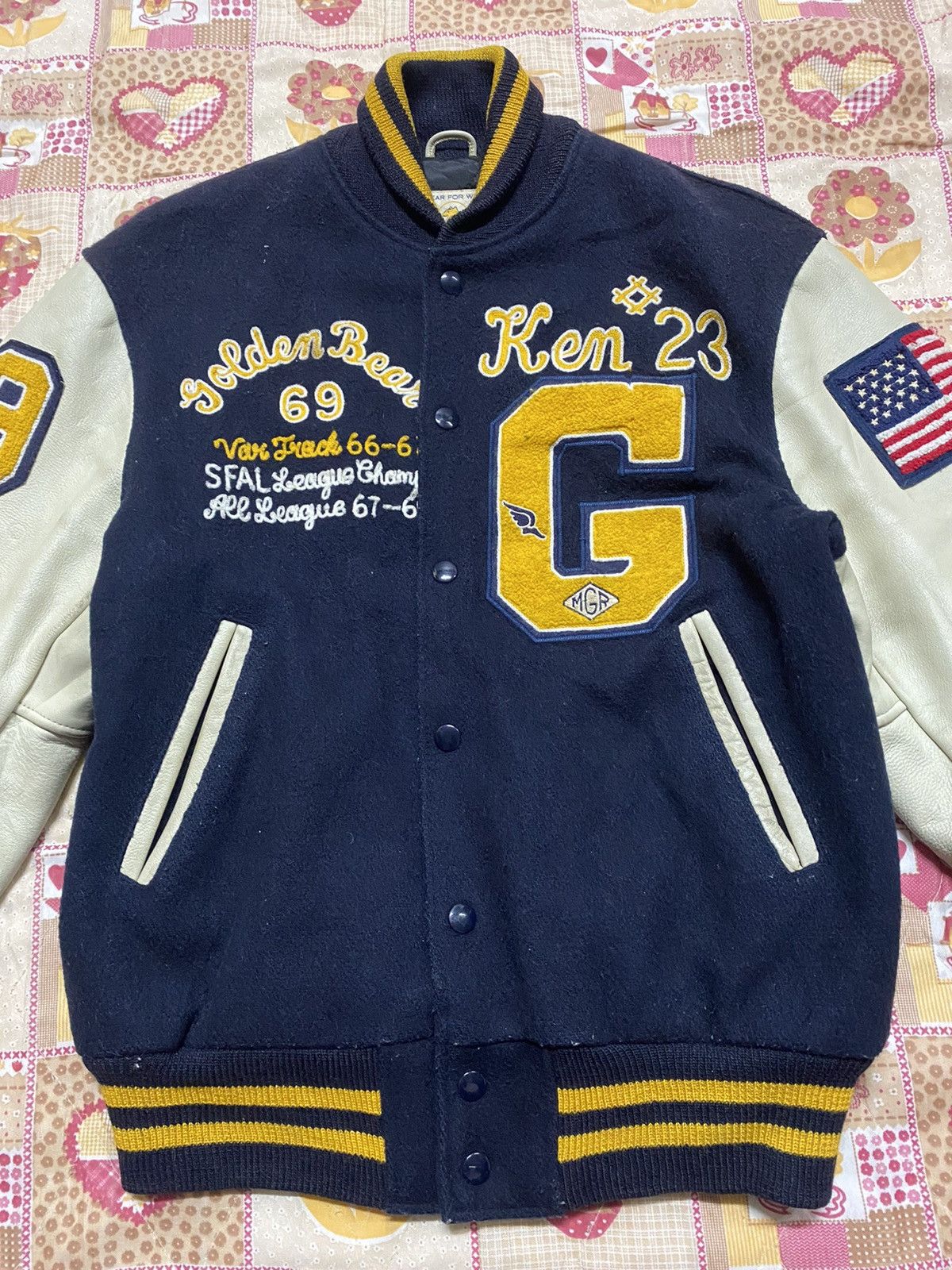 Leather × Vintage Golden Bear Varsity Leather Jacket Size US S / EU 44-46 / 1 - 2 Thumbnail