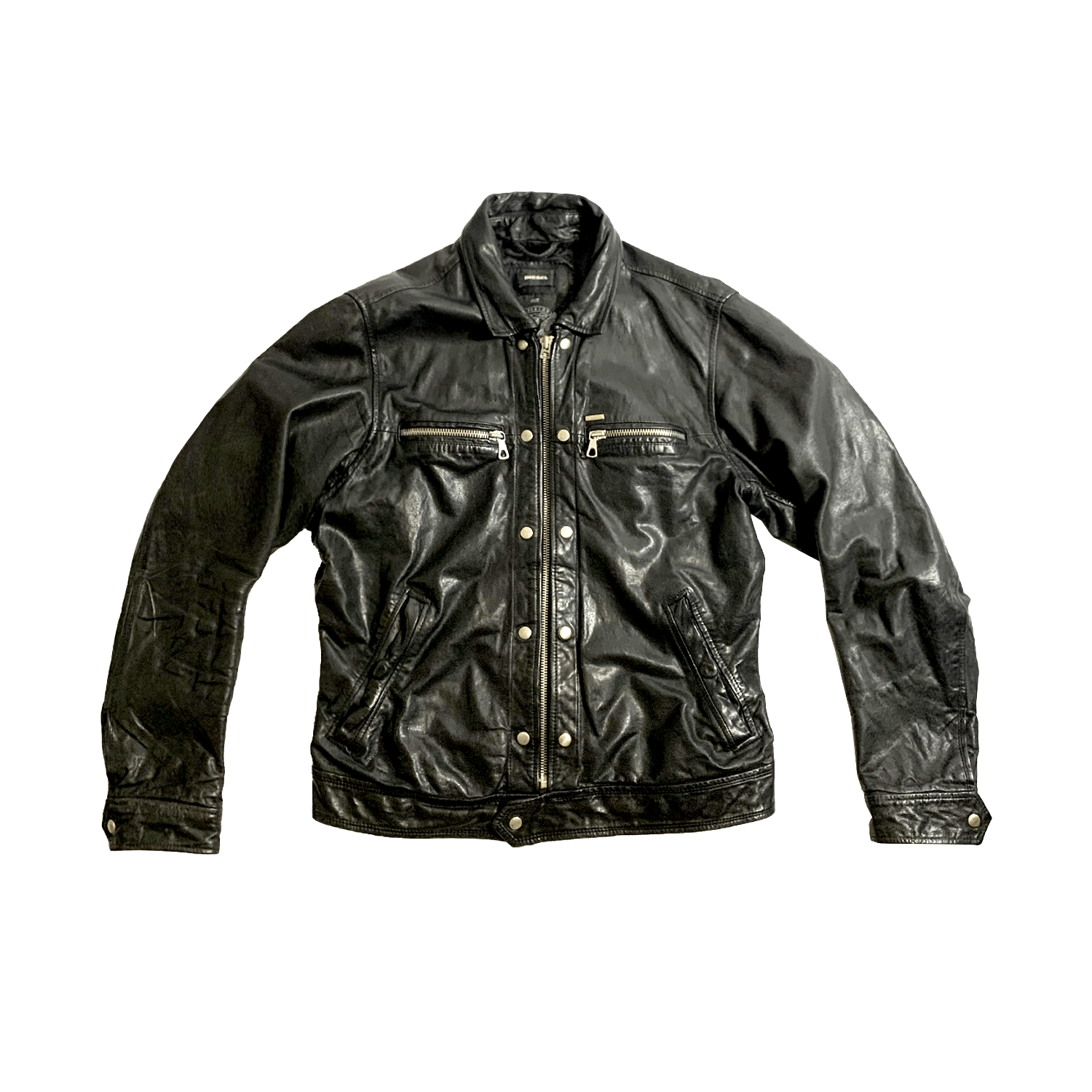 Diesel × Diesel Black Gold Diesel Shiny Black Biker Leather Jacket Size US L / EU 52-54 / 3 - 1 Thumbnail