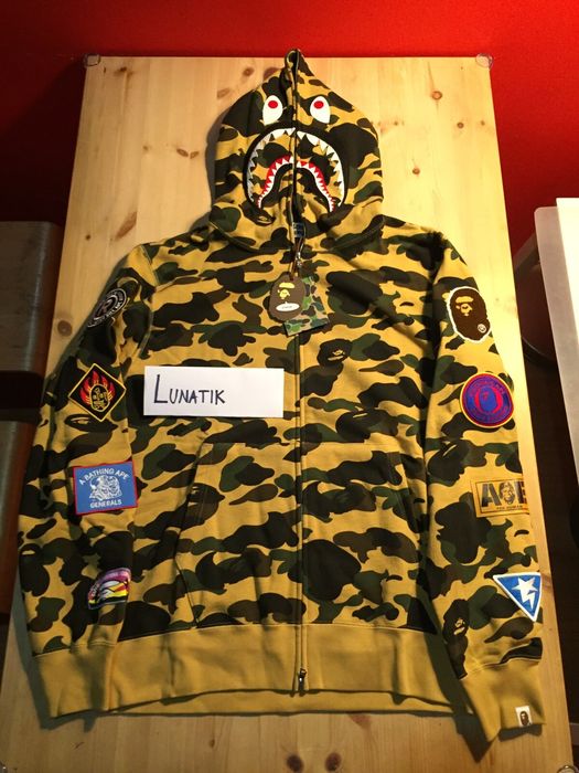 Bape Bape 1st Camo Shark Hoodie Full Zip with Patches   Grailed