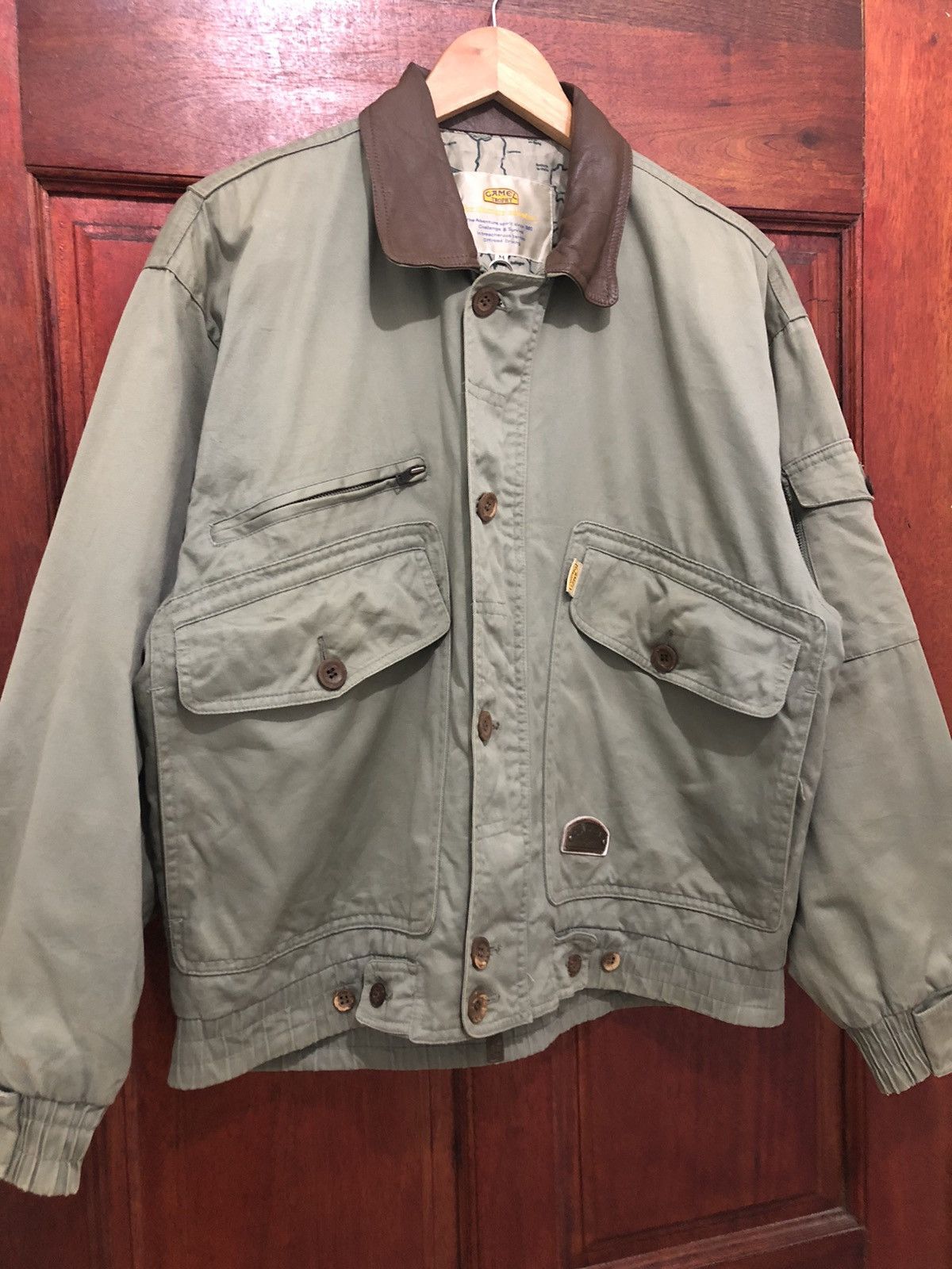 image of Vintage 90's Camel Trophy Map Bomber Multi Pocket Jacket in Green Army, Men's (Size Medium)