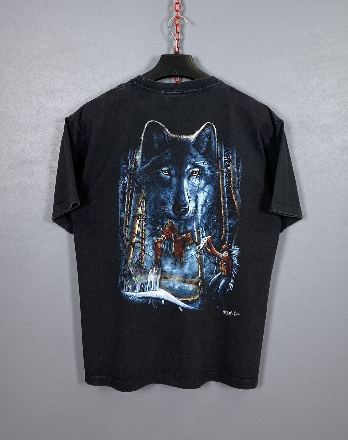 Vintage Wild Copyright Print Wolf Indians American Tee Black Vintage Size US XL / EU 56 / 4 - 6 Thumbnail