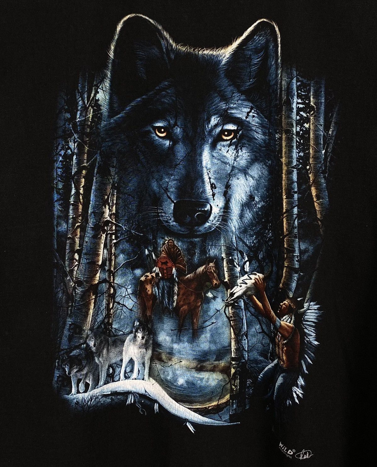 Vintage Wild Copyright Print Wolf Indians American Tee Black Vintage Size US XL / EU 56 / 4 - 3 Thumbnail