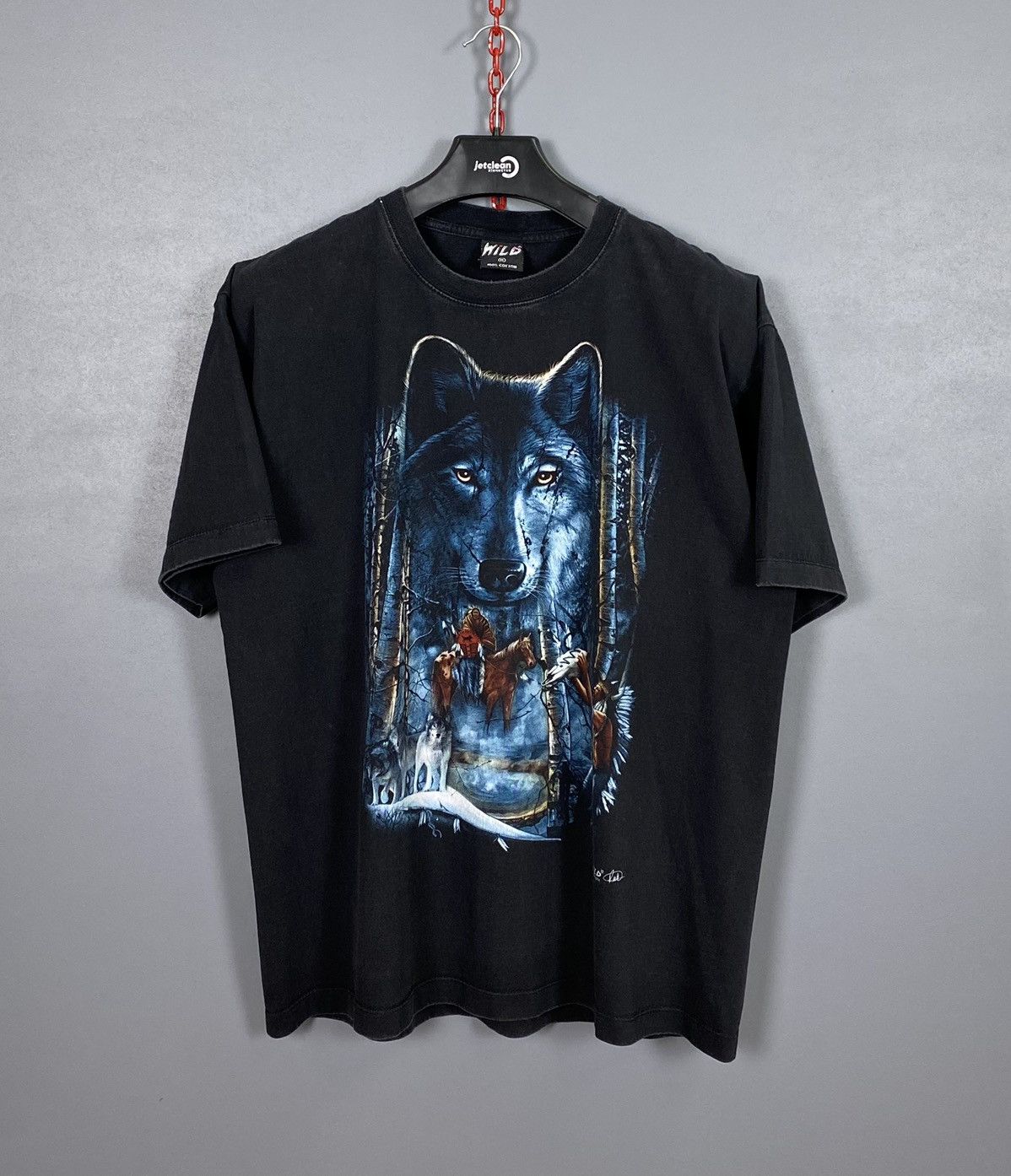 Vintage Wild Copyright Print Wolf Indians American Tee Black Vintage Size US XL / EU 56 / 4 - 1 Thumbnail