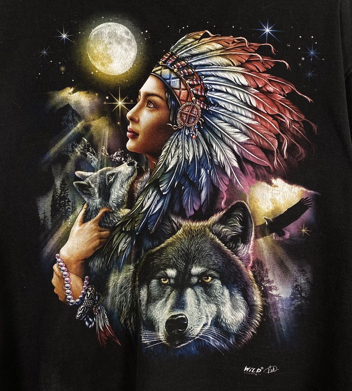 Vintage Wild Copyright Print Wolf Indian Girl Women Black Vintage Size US XL / EU 56 / 4 - 4 Thumbnail