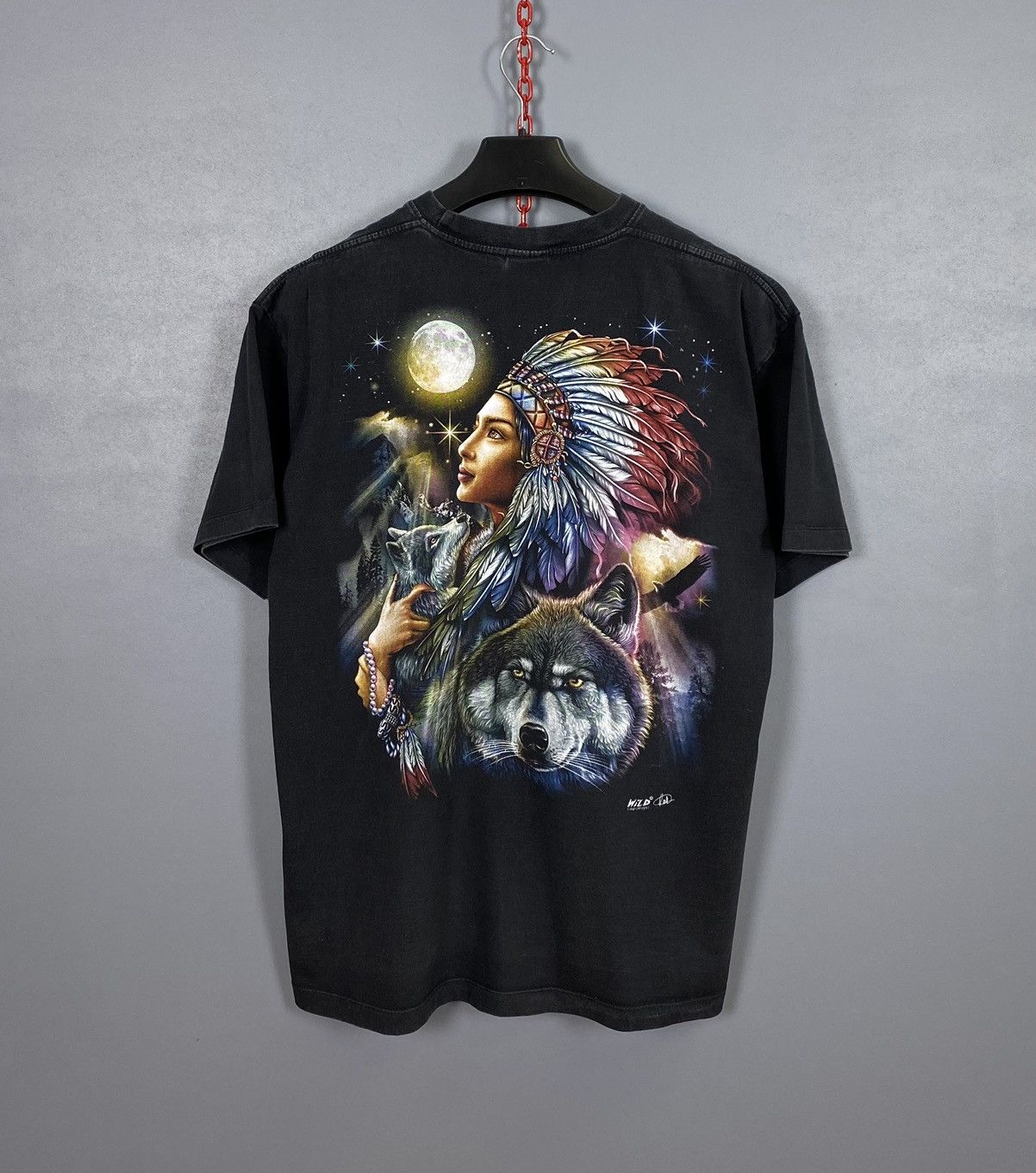 Vintage Wild Copyright Print Wolf Indian Girl Women Black Vintage Size US XL / EU 56 / 4 - 7 Thumbnail