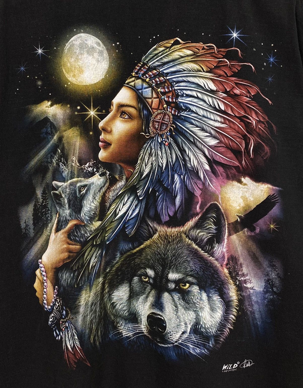 Vintage Wild Copyright Print Wolf Indian Girl Women Black Vintage Size US XL / EU 56 / 4 - 8 Thumbnail