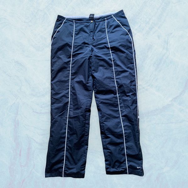 Vintage Adidas Track Pants Navy Blue White 3 Stripes Polyester Y2K