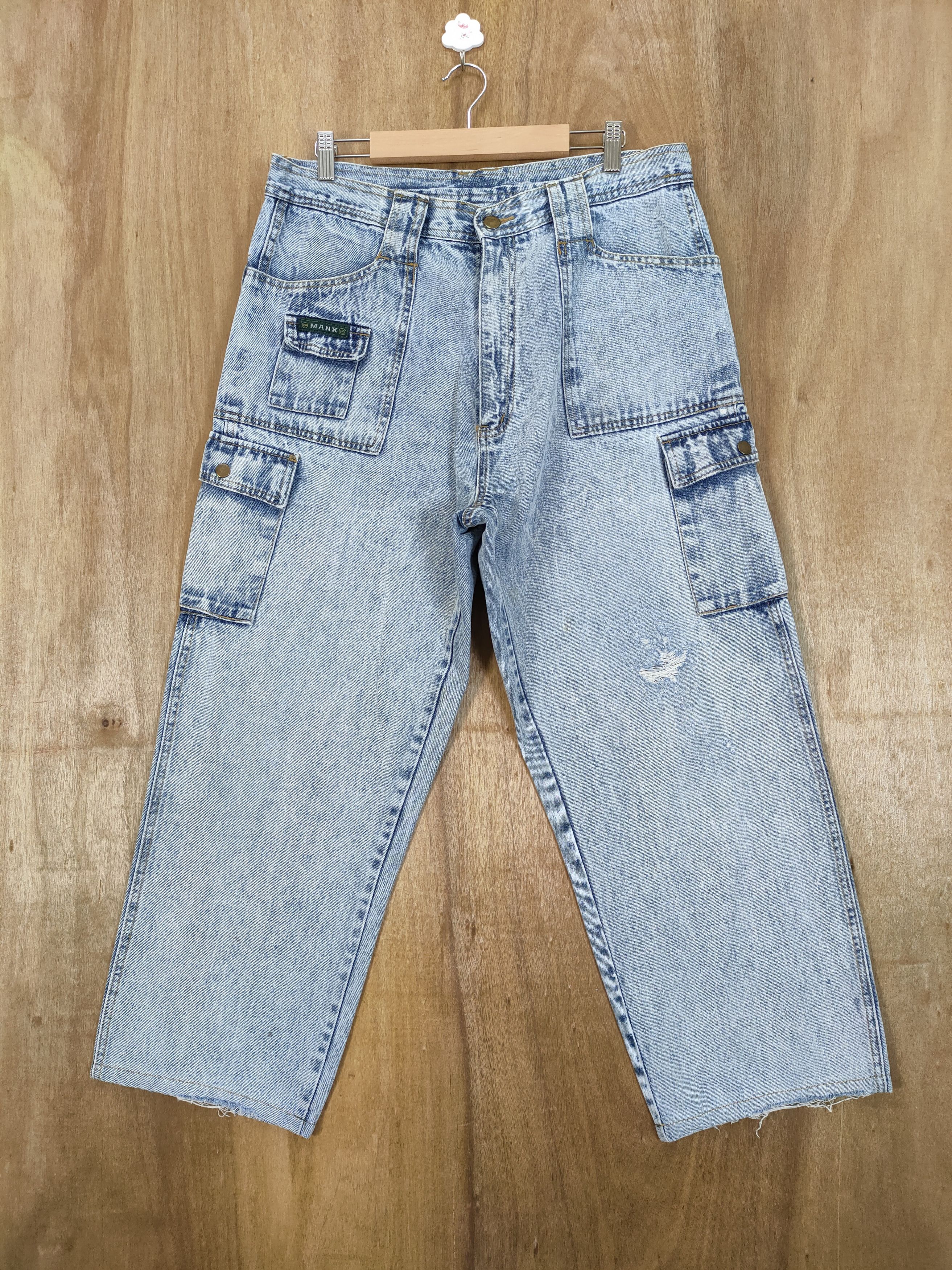 Japanese Brand × Vintage MANX FADED LIGHT BLUE BAGGY JEANS CARGO PANTS Size US 34 / EU 50 - 1 Thumbnail