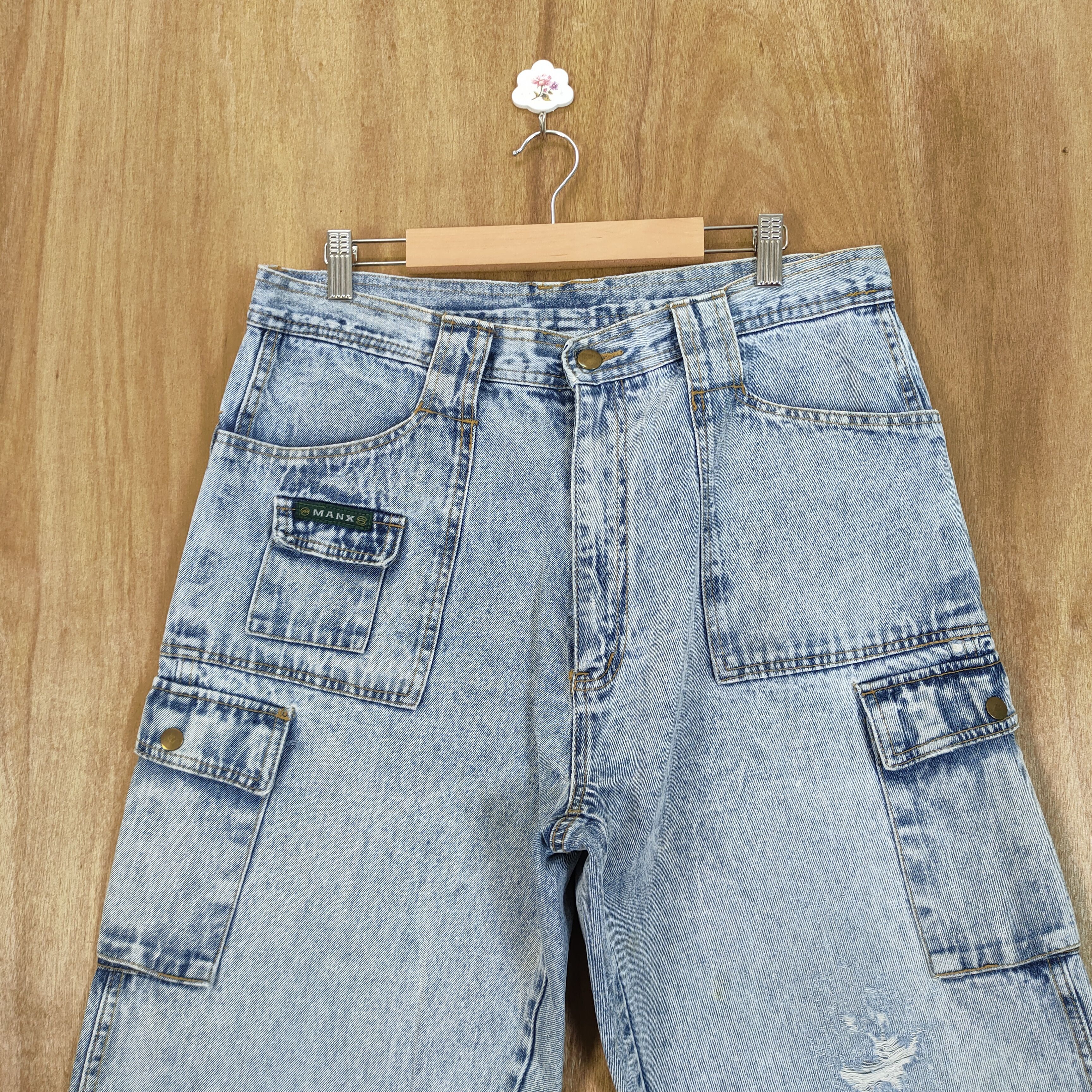 Japanese Brand × Vintage MANX FADED LIGHT BLUE BAGGY JEANS CARGO PANTS Size US 34 / EU 50 - 2 Thumbnail