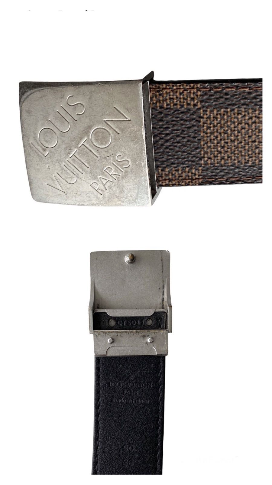 Louis Vuitton LOUIS VUITTON Reversible Silver Buckle Damier Ebene Belt Size 32 - 2 Thumbnail