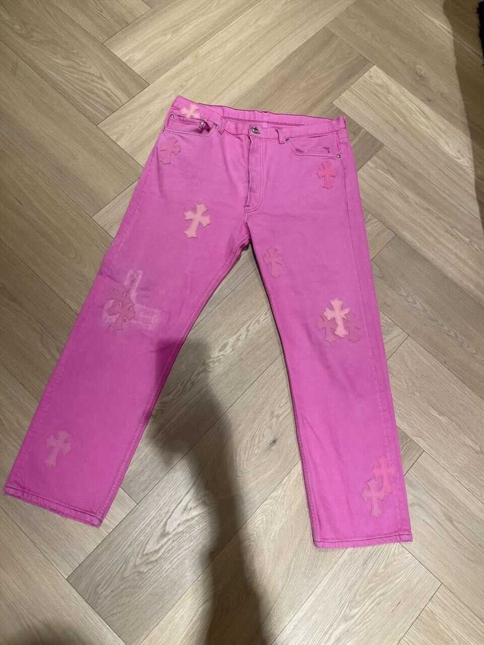 CHROME HEARTS Blue Jeans With Pink Crosses – PENGUIN