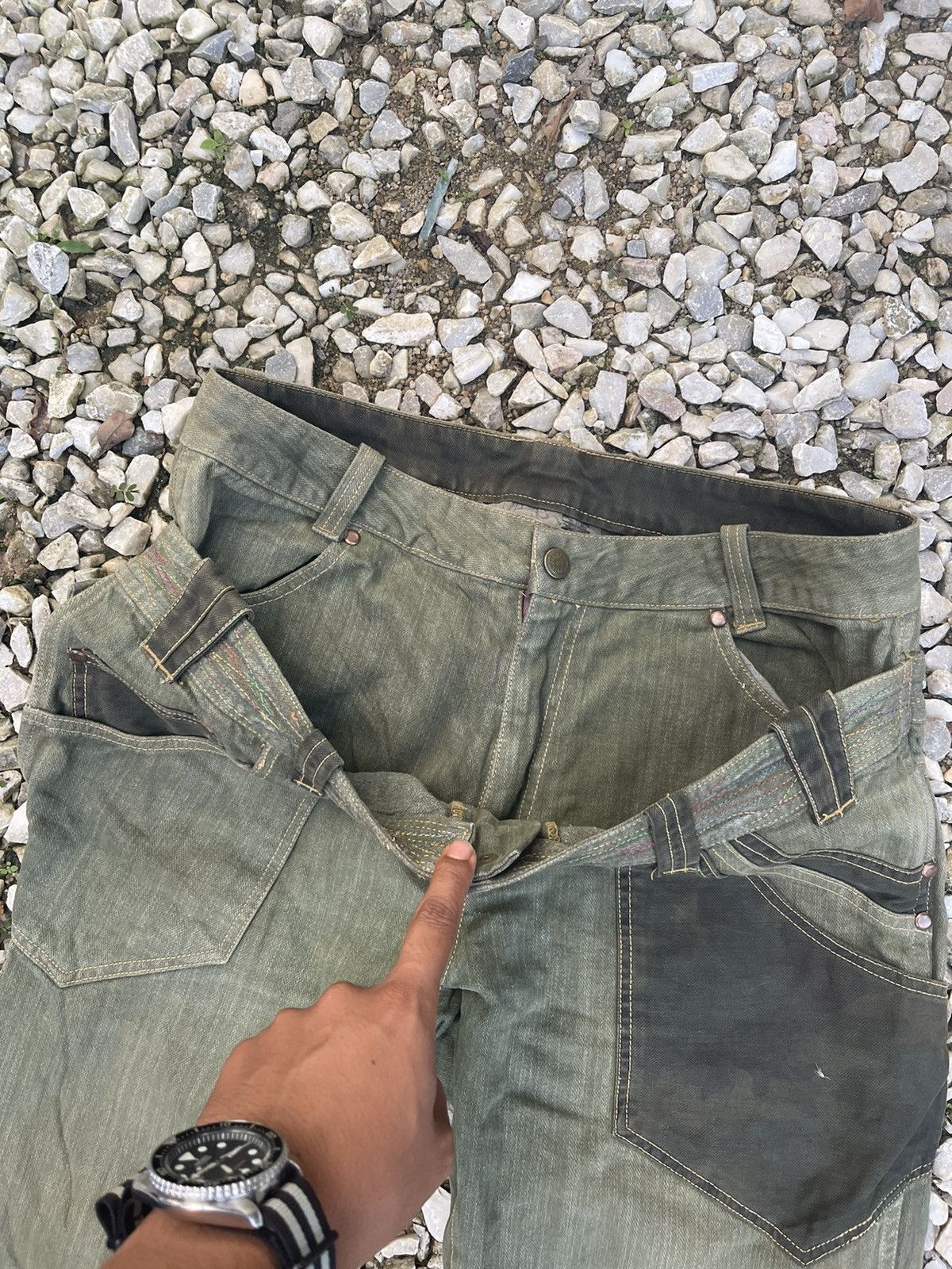Japanese Brand Blindedge japan double waisted rustic green utilities denim Size US 30 / EU 46 - 4 Thumbnail