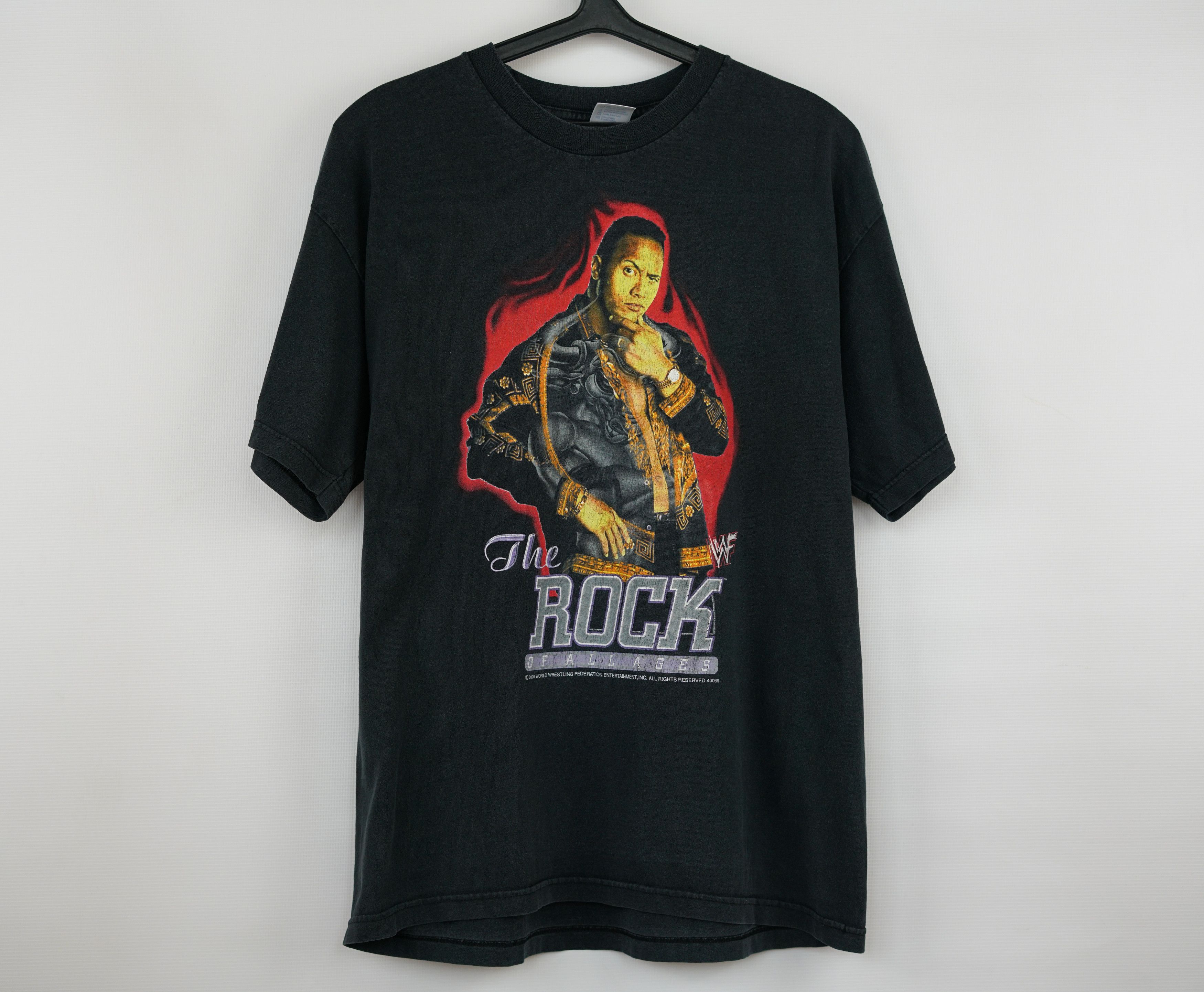 image of 1990X Clothing x Vintage The Rock T Shirt 2000 Like Stone Cold Undertaker in Faded Black (Size XL)