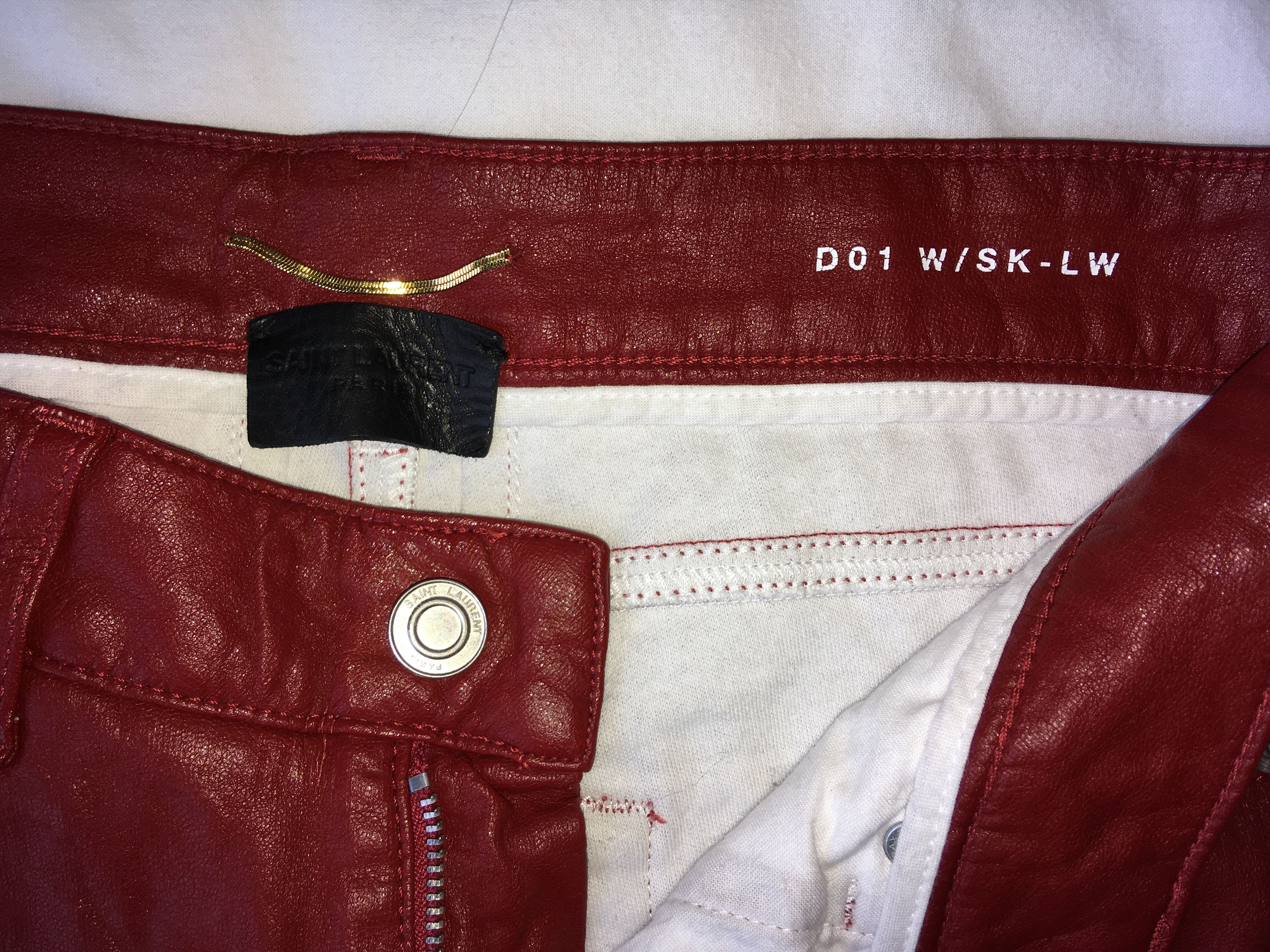 Hedi Slimane × Saint Laurent Paris Saint Laurent Red Leather Pants Size 26" / US 2 / IT 38 - 4 Thumbnail