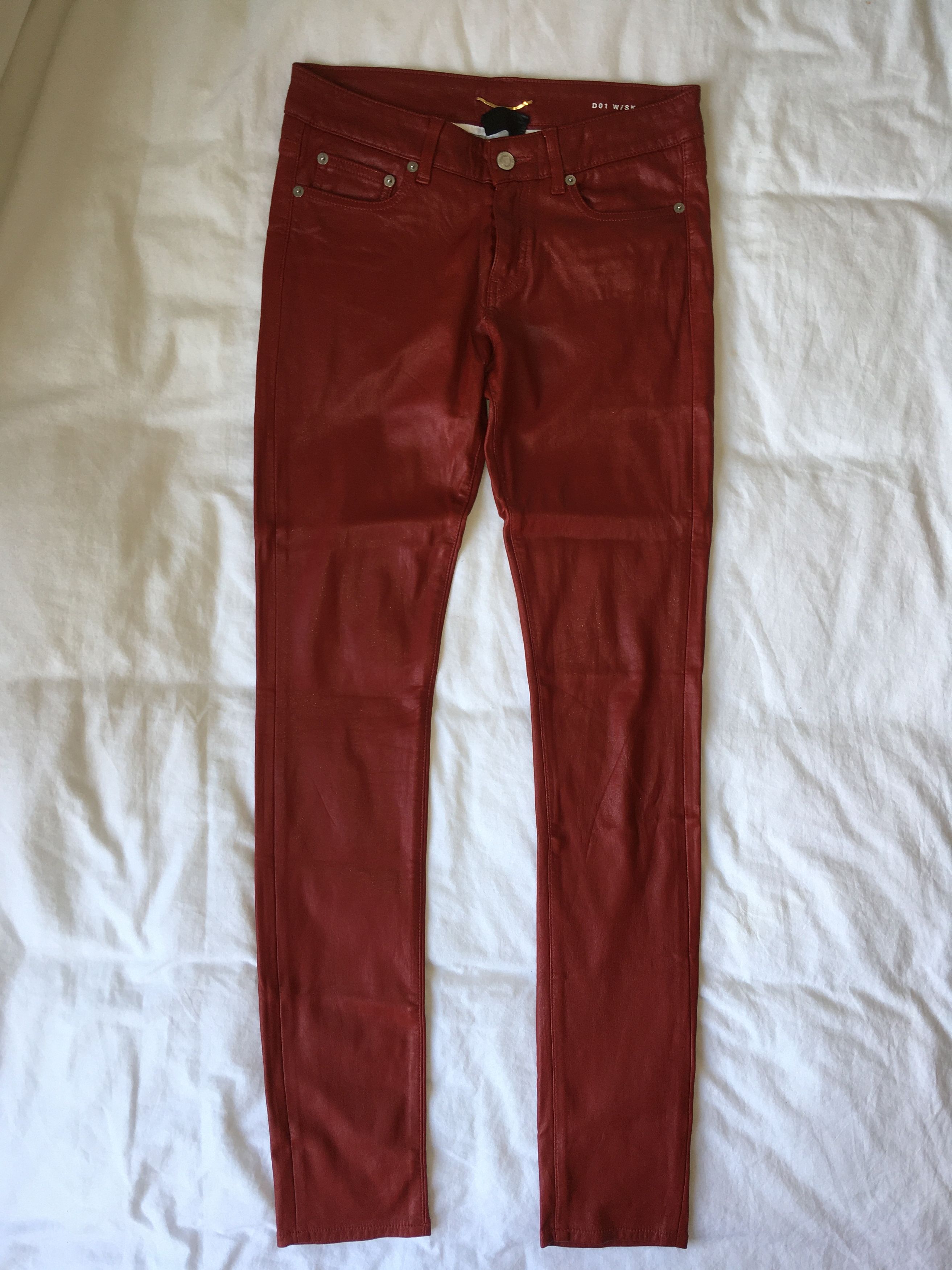 Hedi Slimane × Saint Laurent Paris Saint Laurent Red Leather Pants Size 26" / US 2 / IT 38 - 2 Thumbnail