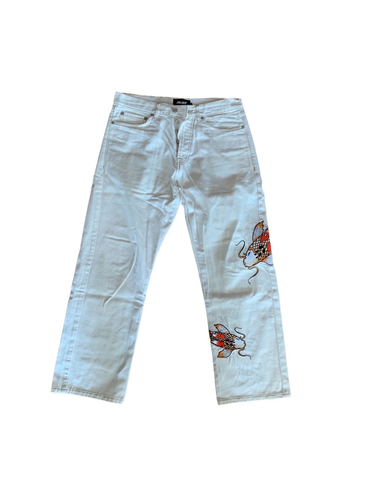 Mens Jeans Japanese Pattern Embroidery Denim Pants Dragon Carp Koi