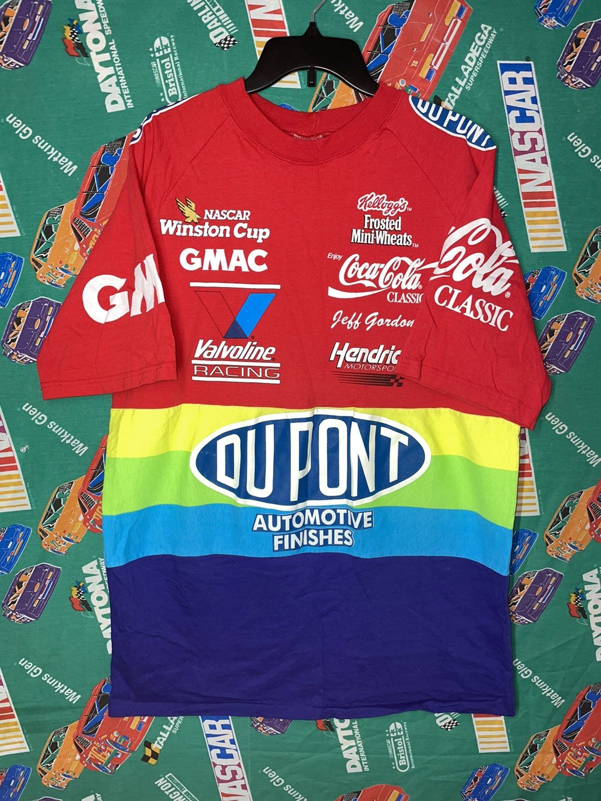 Vintage 90s Jeff Gordon DuPont Rainbow Striped NASCAR made in USA | Grailed