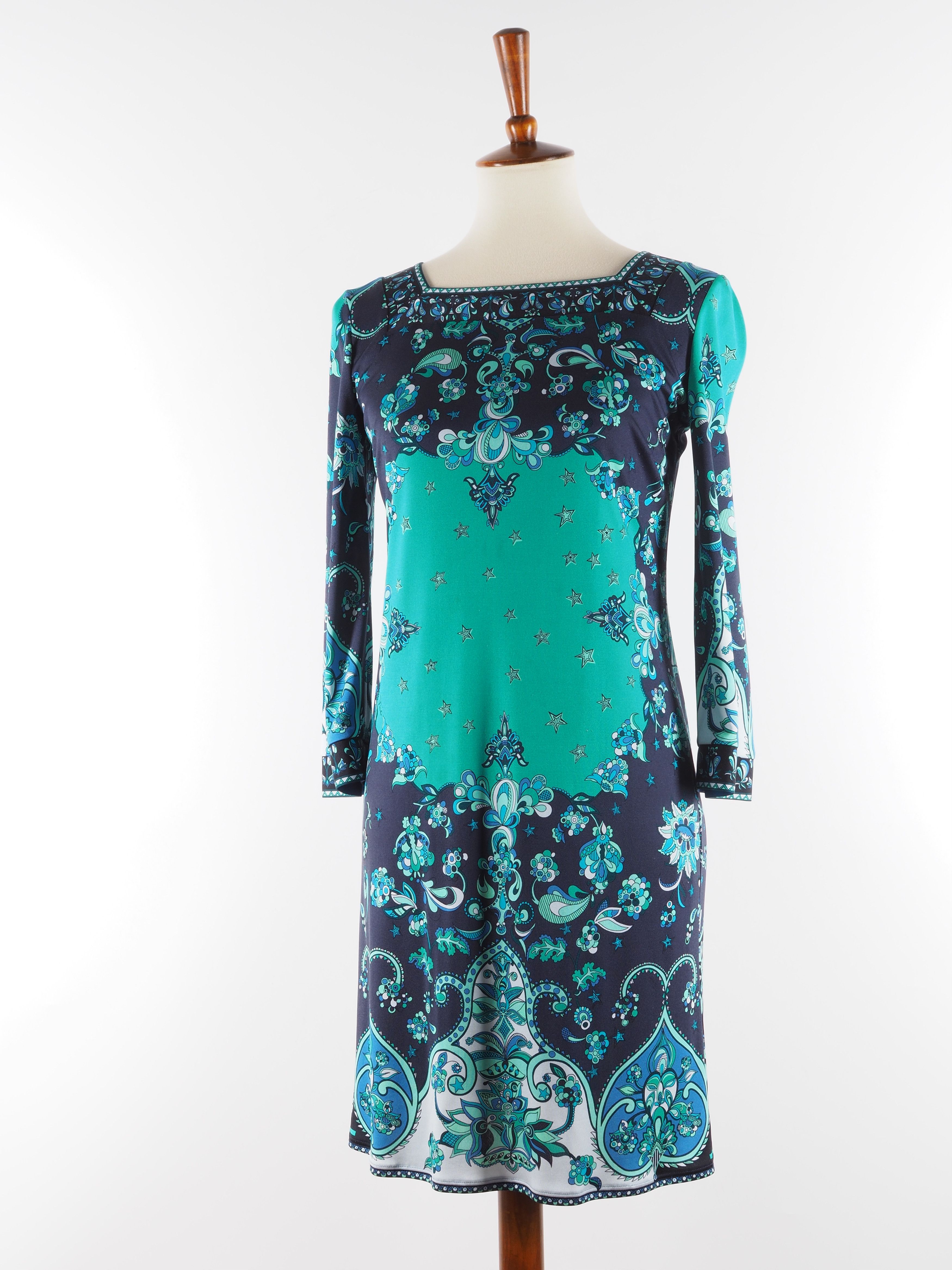 Emilio Pucci Emilio Pucci Green Blue Silk Dress S Small US6 UK8 IT40 Size M / US 6-8 / IT 42-44 - 2 Thumbnail