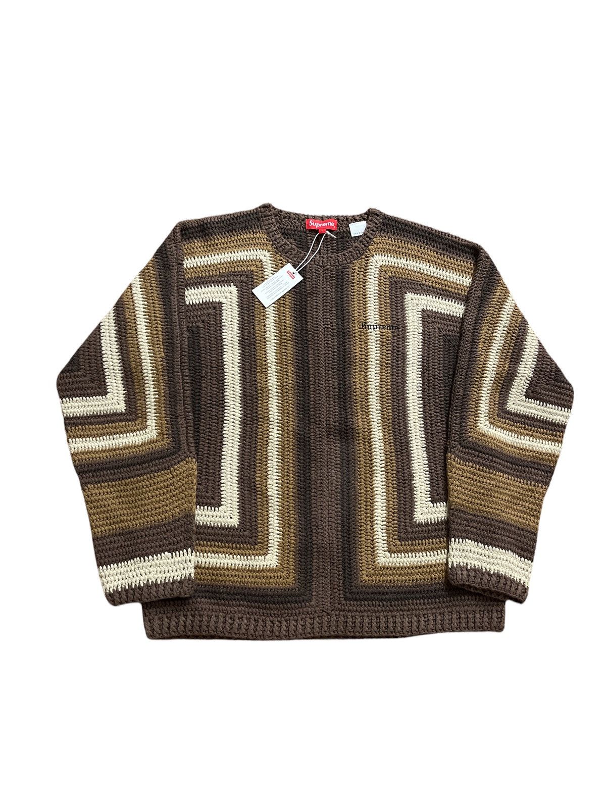 SUPREME HAND CROCHETED SWEATER BROWN M - トップス