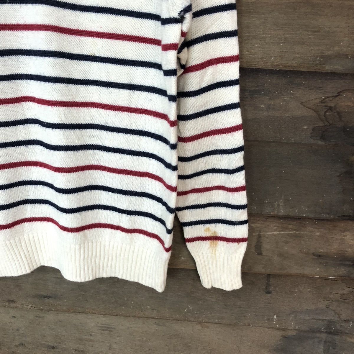Aran Isles Knitwear × Japanese Brand × OVER THE STRiPES Takaiq White Stripe Knitwear sweatshirt #6813 Size US M / EU 48-50 / 2 - 5 Thumbnail