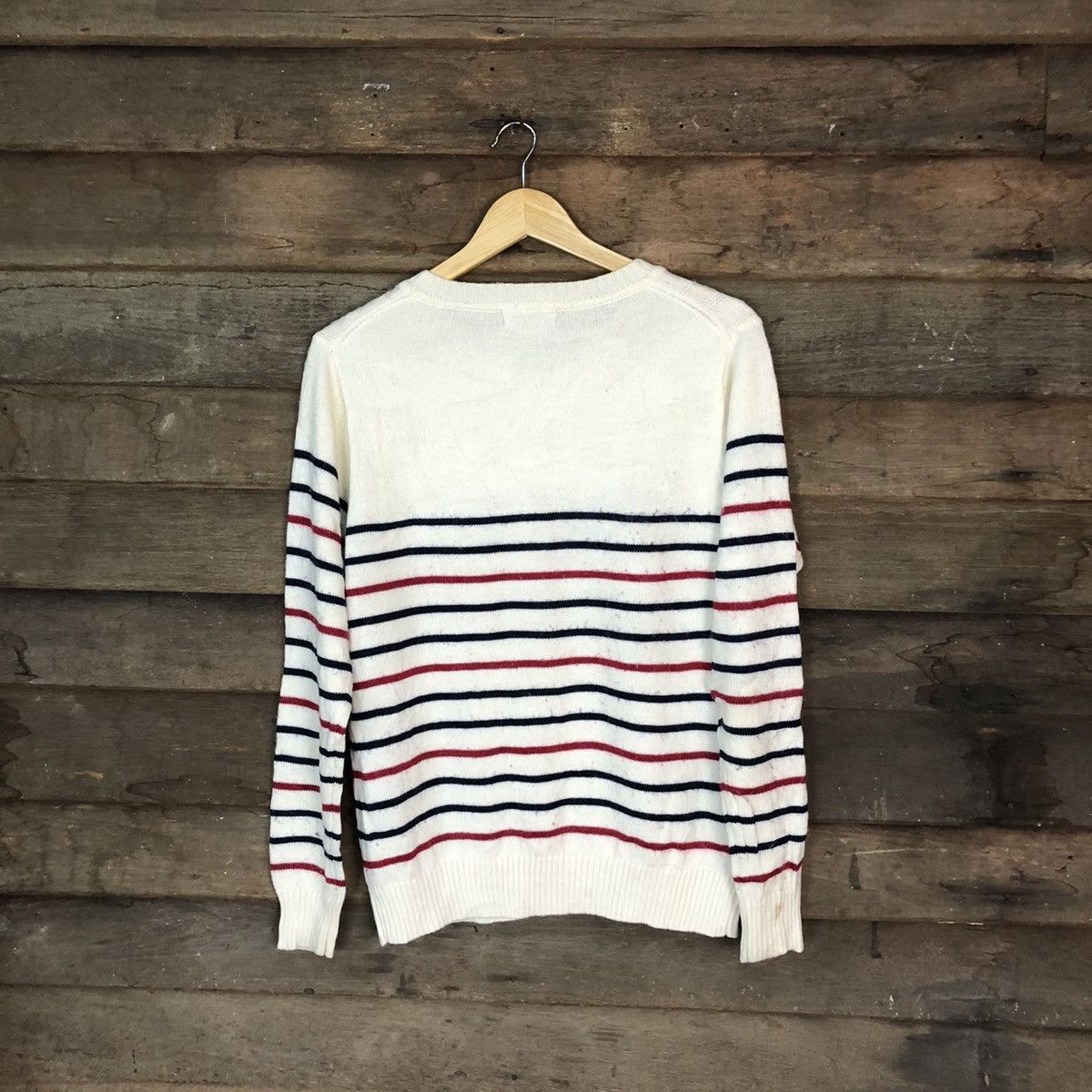 Aran Isles Knitwear × Japanese Brand × OVER THE STRiPES Takaiq White Stripe Knitwear sweatshirt #6813 Size US M / EU 48-50 / 2 - 9 Thumbnail